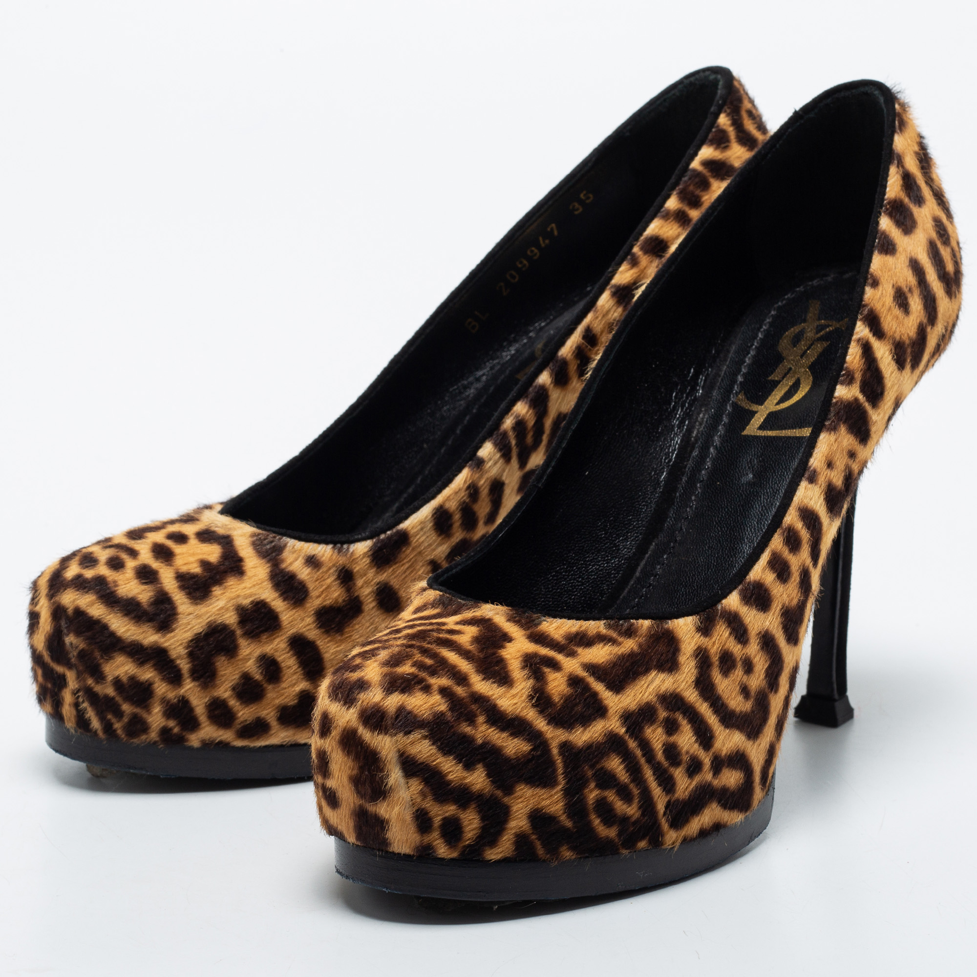 Yves Saint Laurent Beige/Brown Leopard Print Calf Hair Tribtoo Pumps Size 35