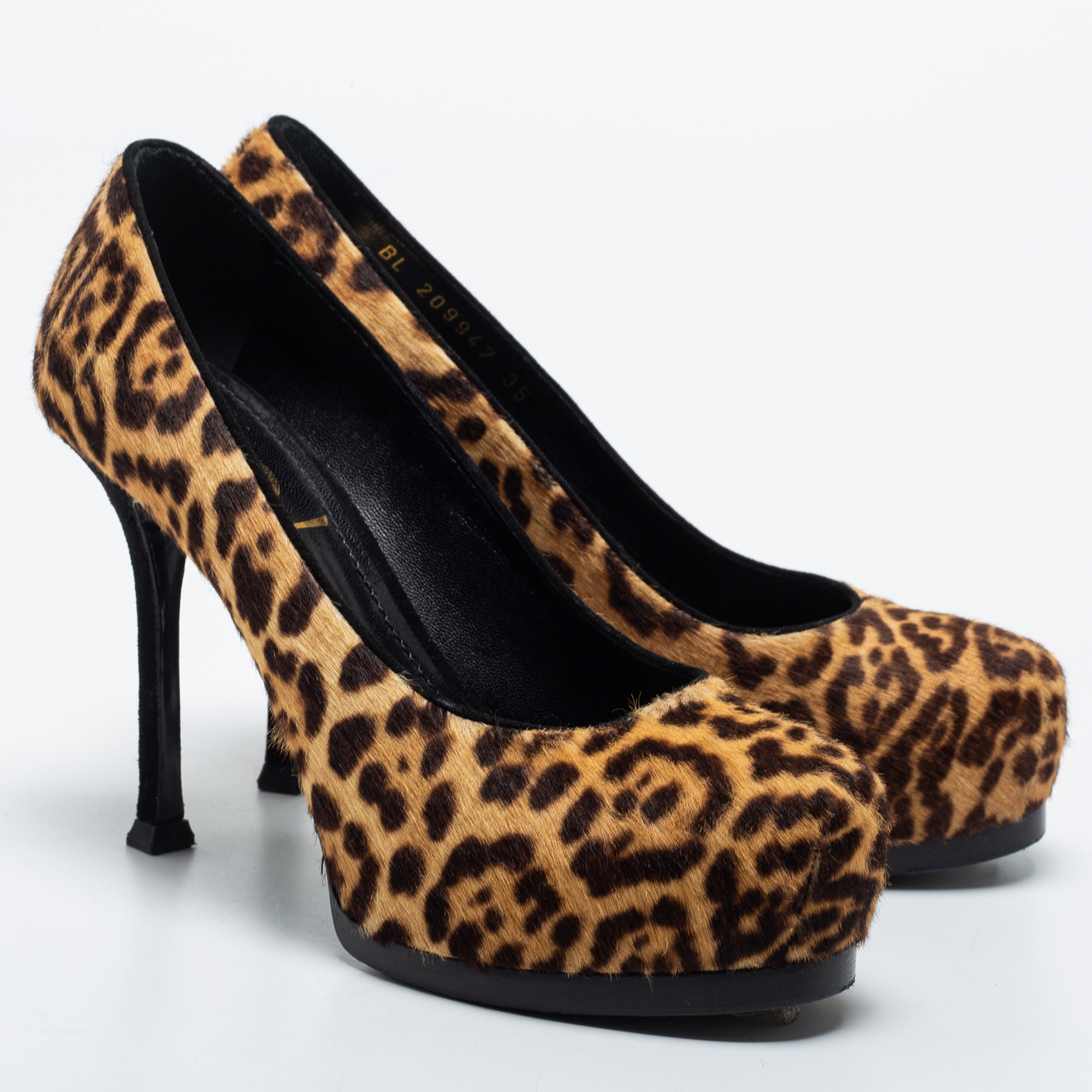 Yves Saint Laurent Beige/Brown Leopard Print Calf Hair Tribtoo Pumps Size 35