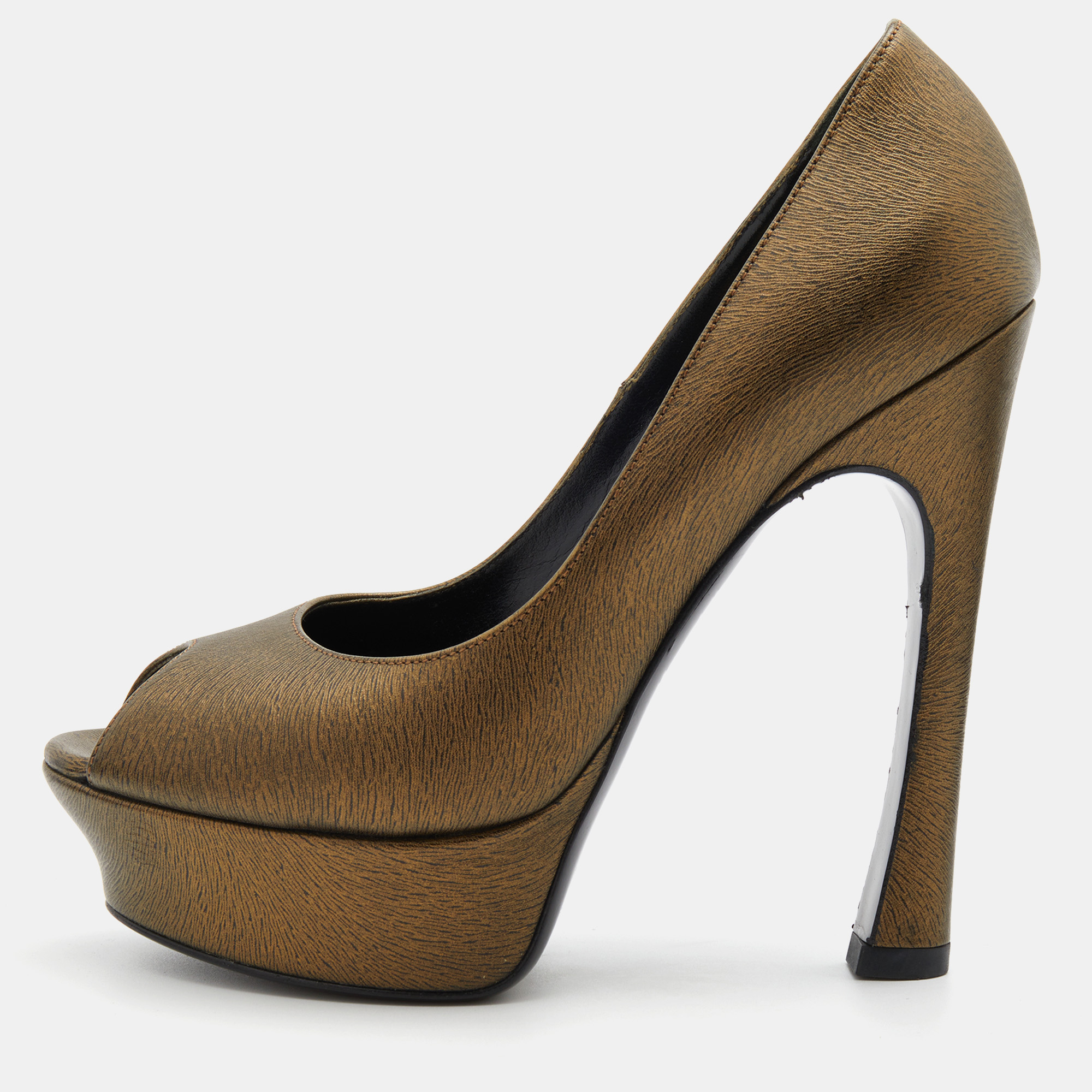 Yves saint laurent brown leather palais platform peep toe pumps size 36.5