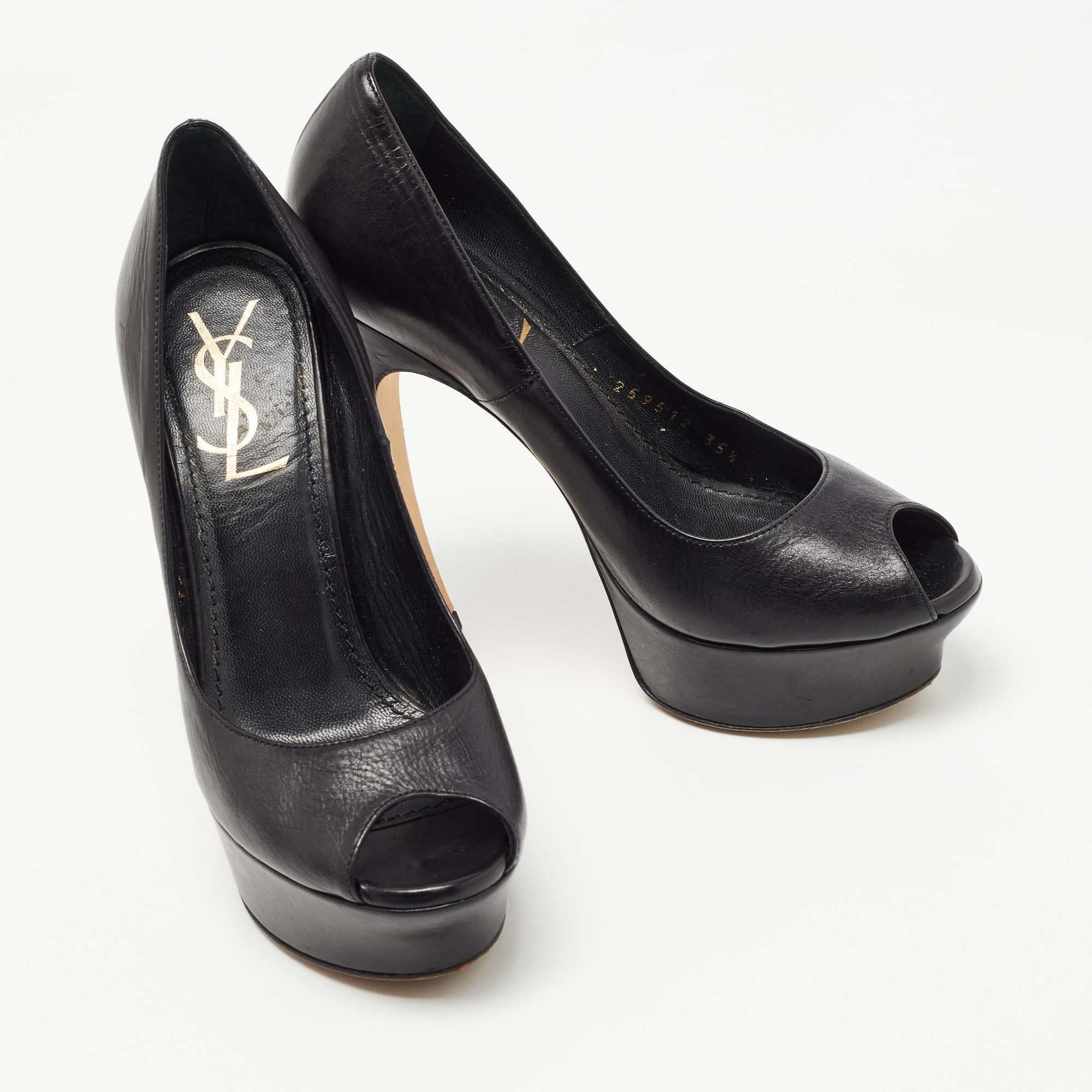 Yves Saint Laurent Black Leather Peep Toe Pumps Size 35.5