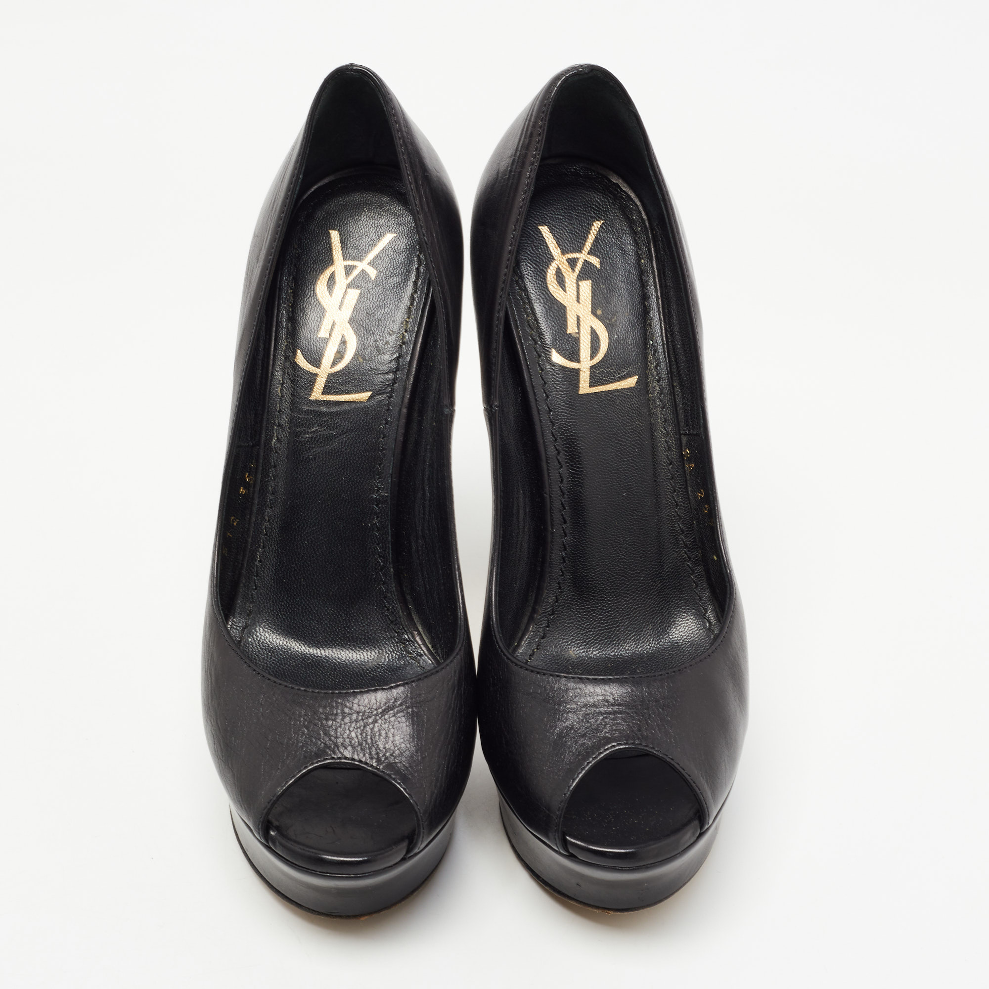Yves Saint Laurent Black Leather Peep Toe Pumps Size 35.5
