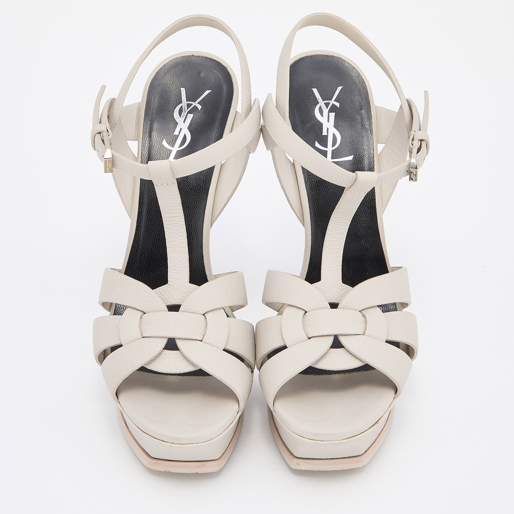 Yves Saint Laurent Grey Leather Tribute Sandals Size 38.5