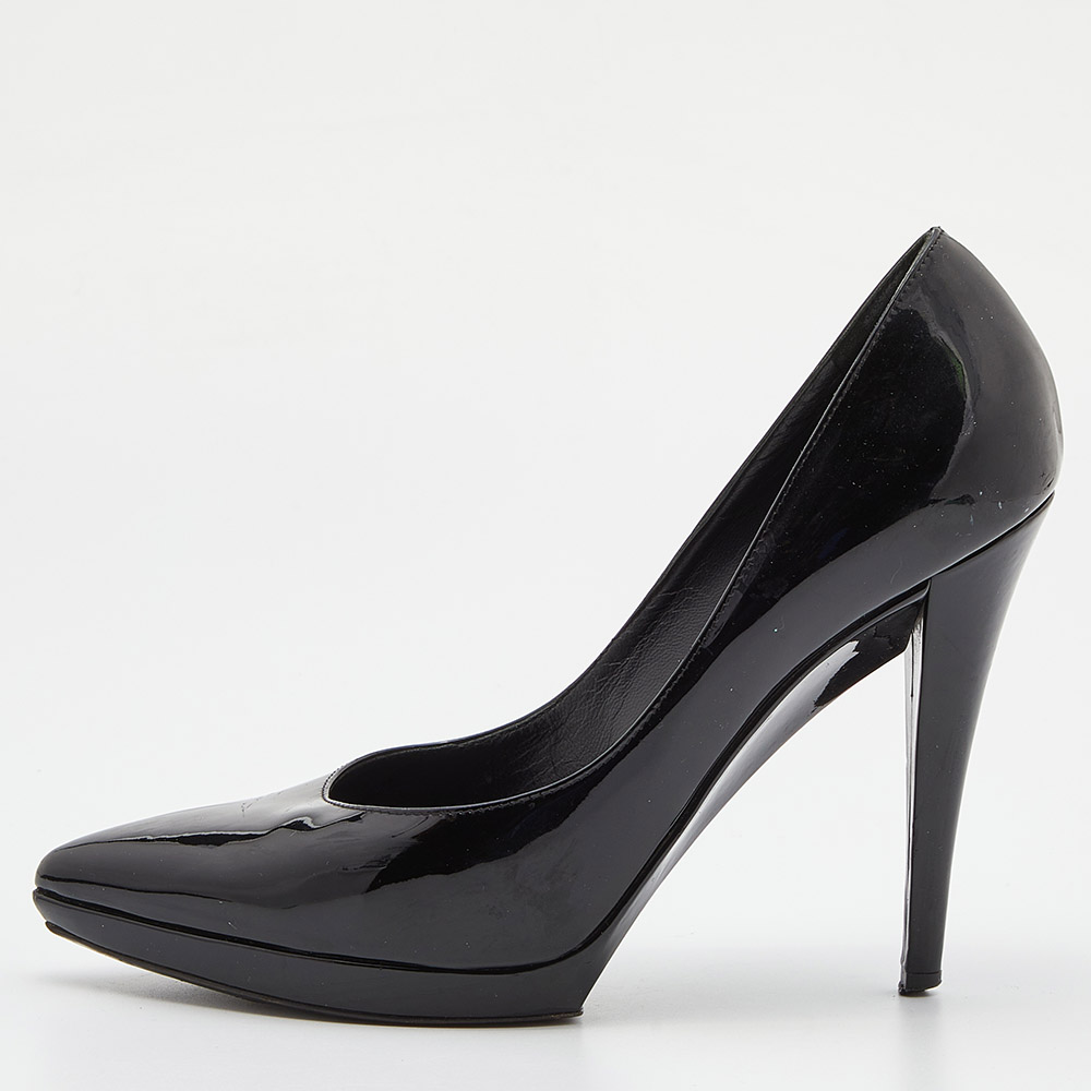 Yves Saint Laurent Black Patent Leather Pointed Toe Platform Pumps Size 37