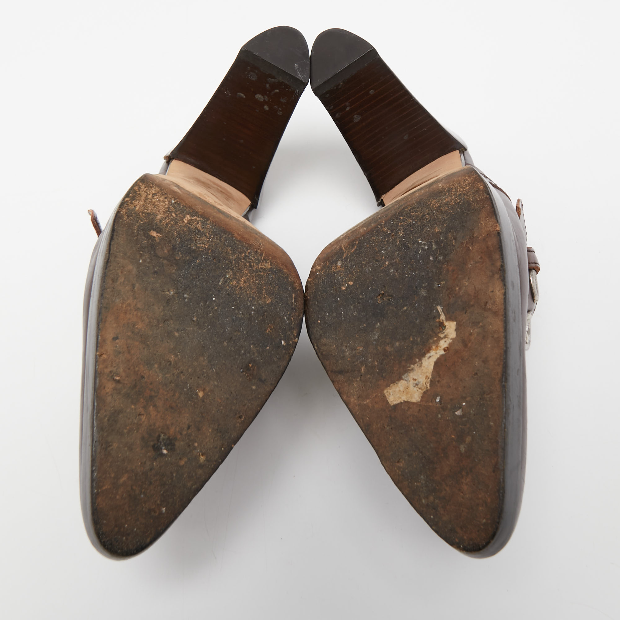 Yves Saint Laurent Dark Brown Leather Buckle Platform Mules Size 36