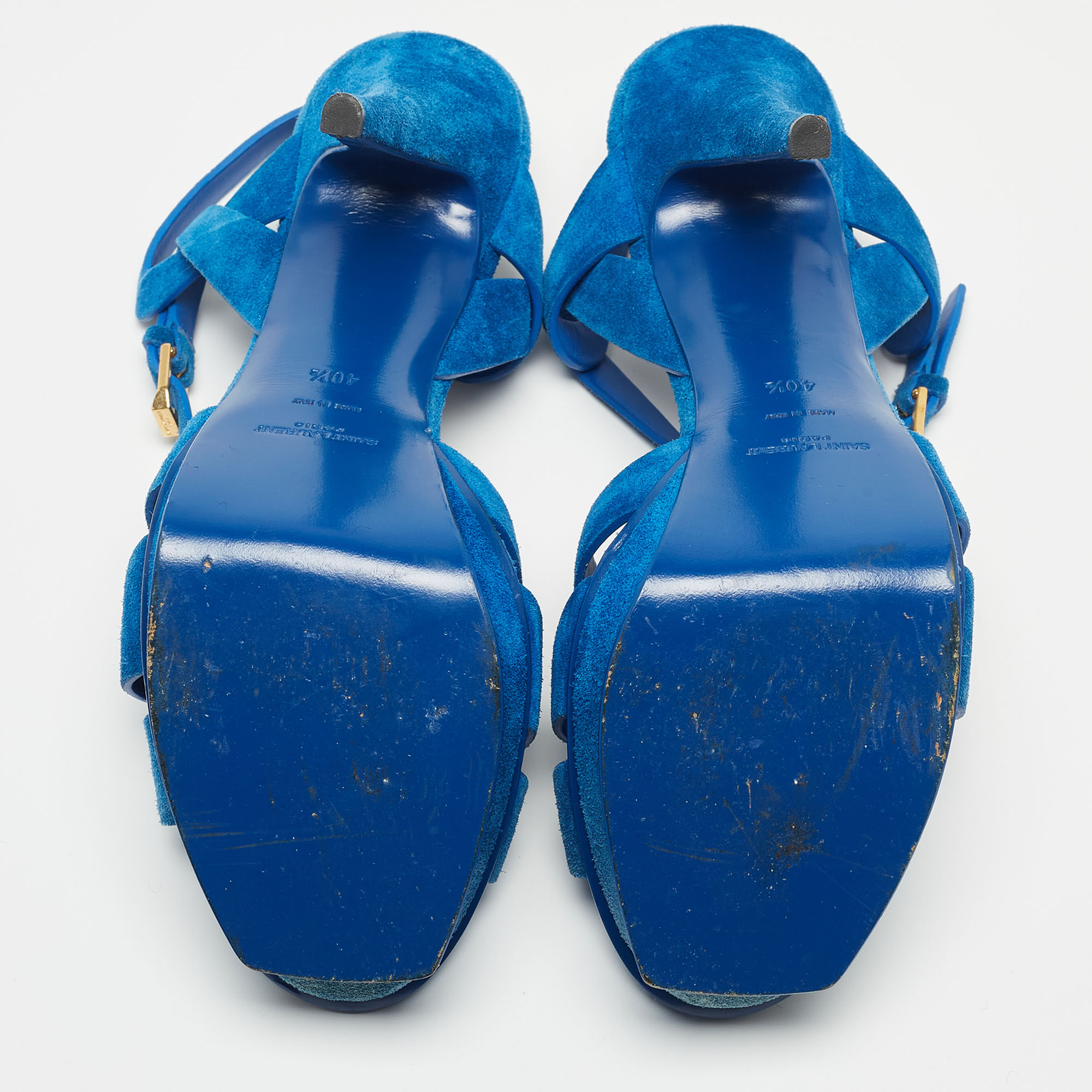 Yves Saint Laurent Blue Suede Tribute Ankle Strap Sandals Size 40.5