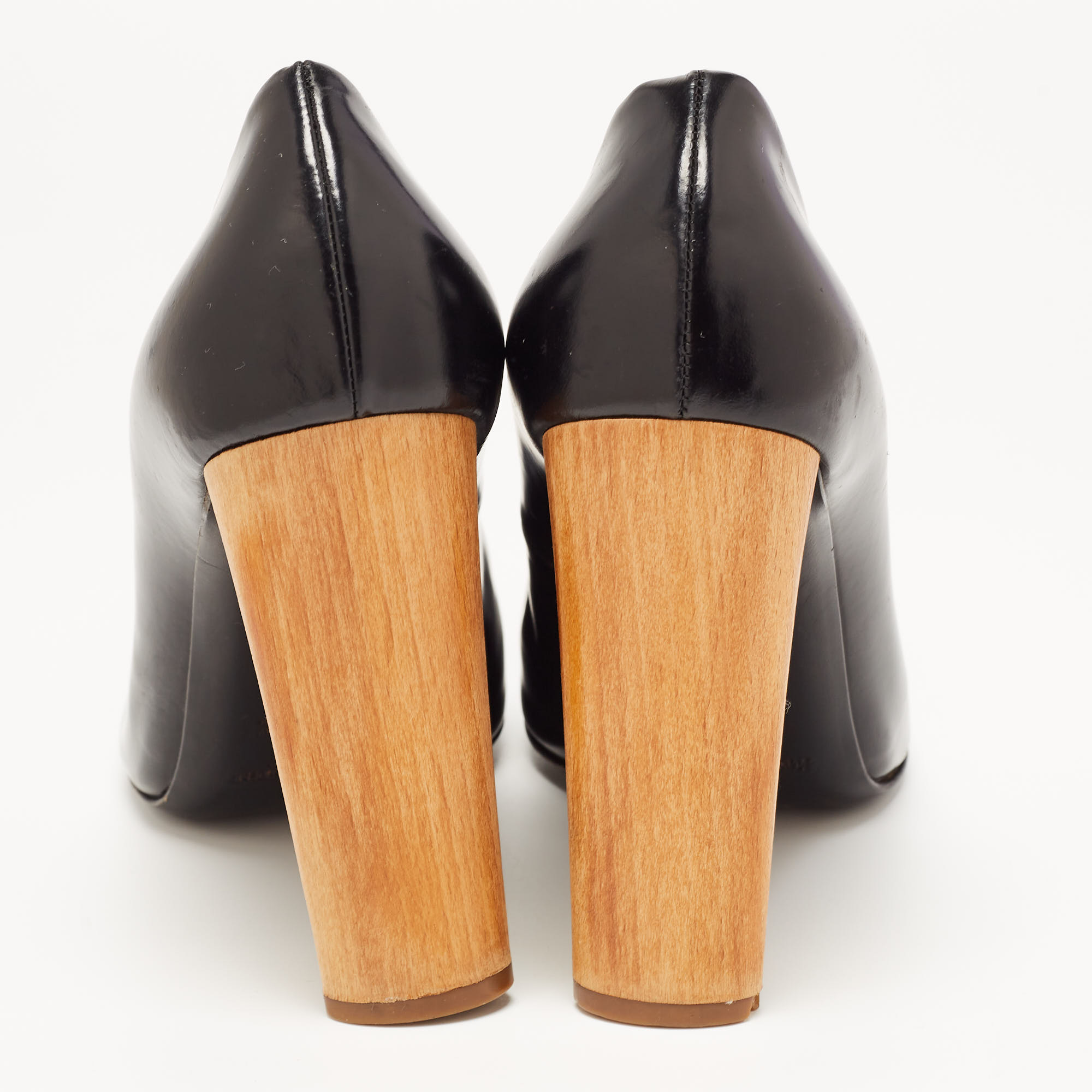 Yves Saint Laurent Black Leather Pointed Toe Wood Heel Pumps Size 41