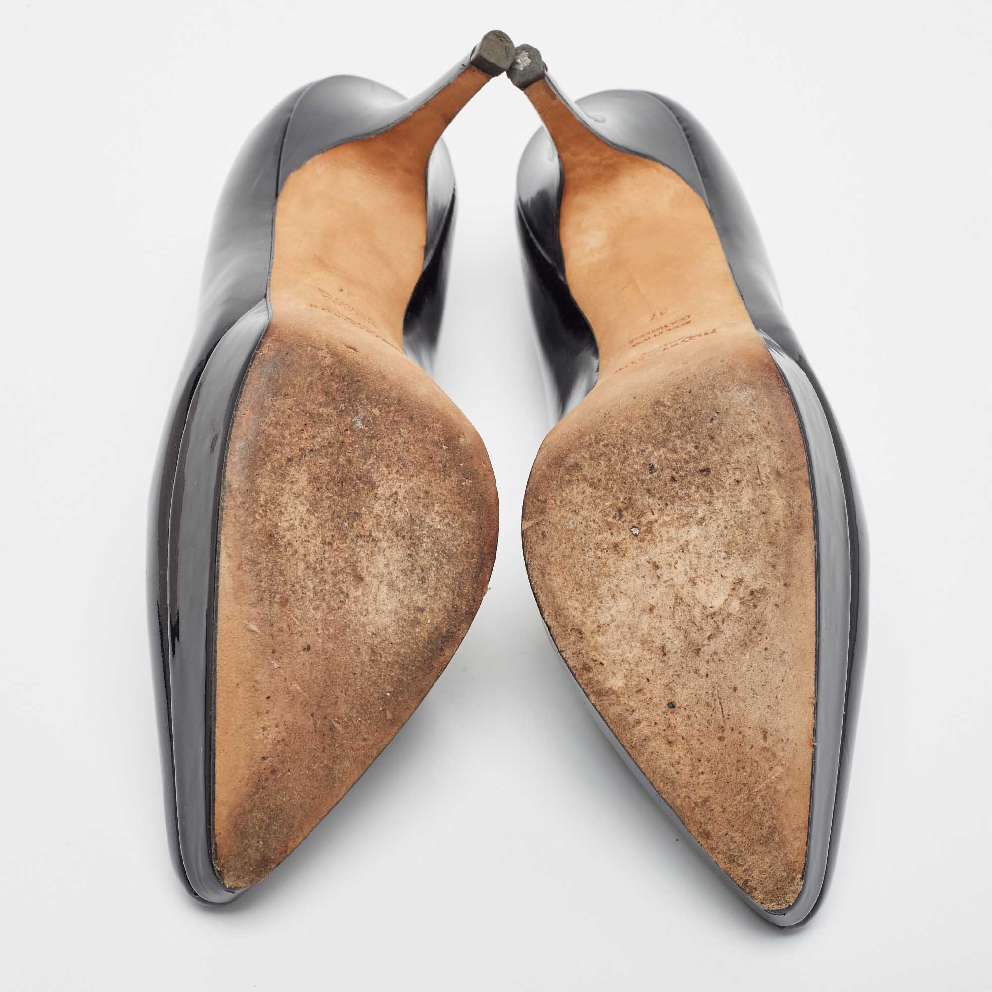 Yves Saint Laurent Black Patent Leather Platform Pointed Toe Pumps Size 37