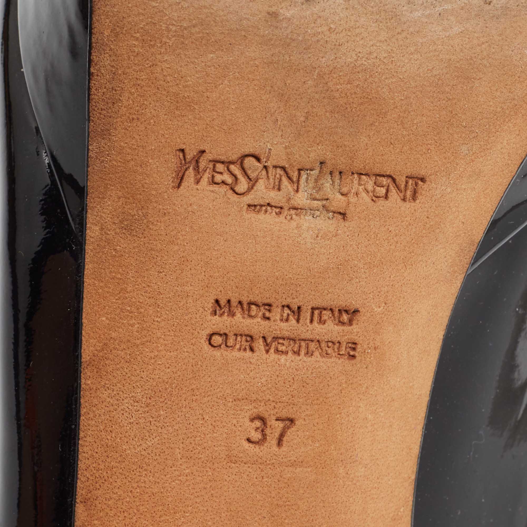 Yves Saint Laurent Black Patent Leather Platform Pointed Toe Pumps Size 37