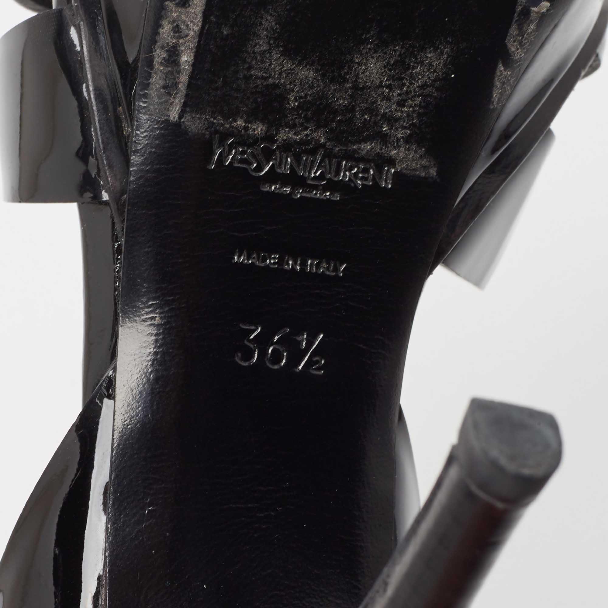 Yves Saint Laurent Black Patent Tribute Ankle Strap Sandals Size 36.5