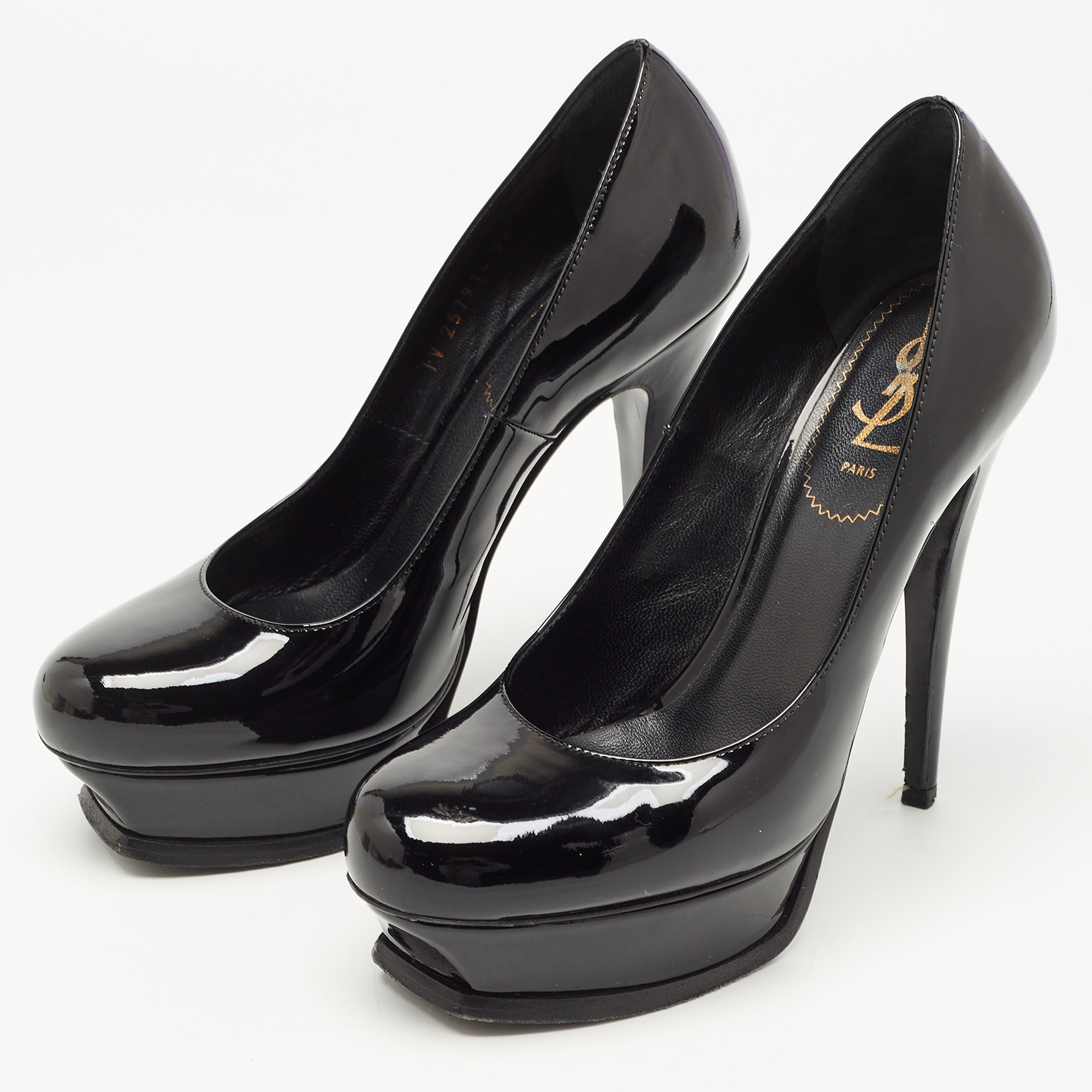 Yves Saint Laurent Black Patent Leather Platform Pumps Size 38