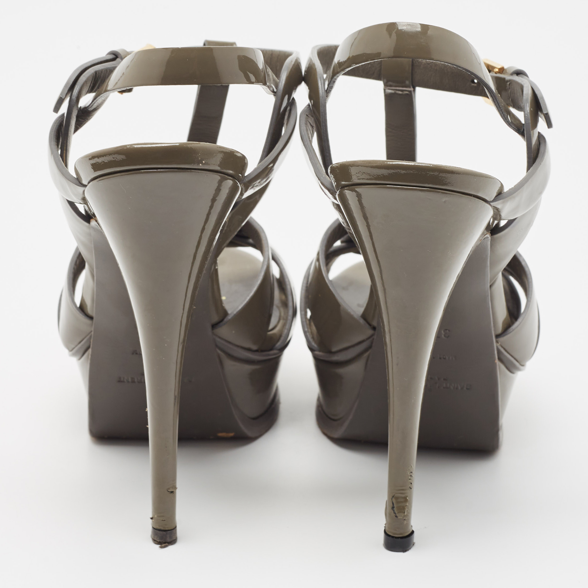 Yves Saint Laurent Grey Patent Tribute Sandals Size 37.5