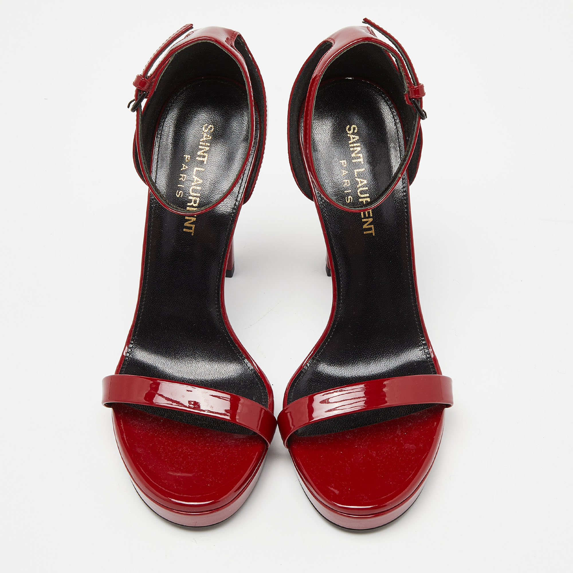 Saint Laurent Red Patent Leather Ankle Strap Sandals Size 36