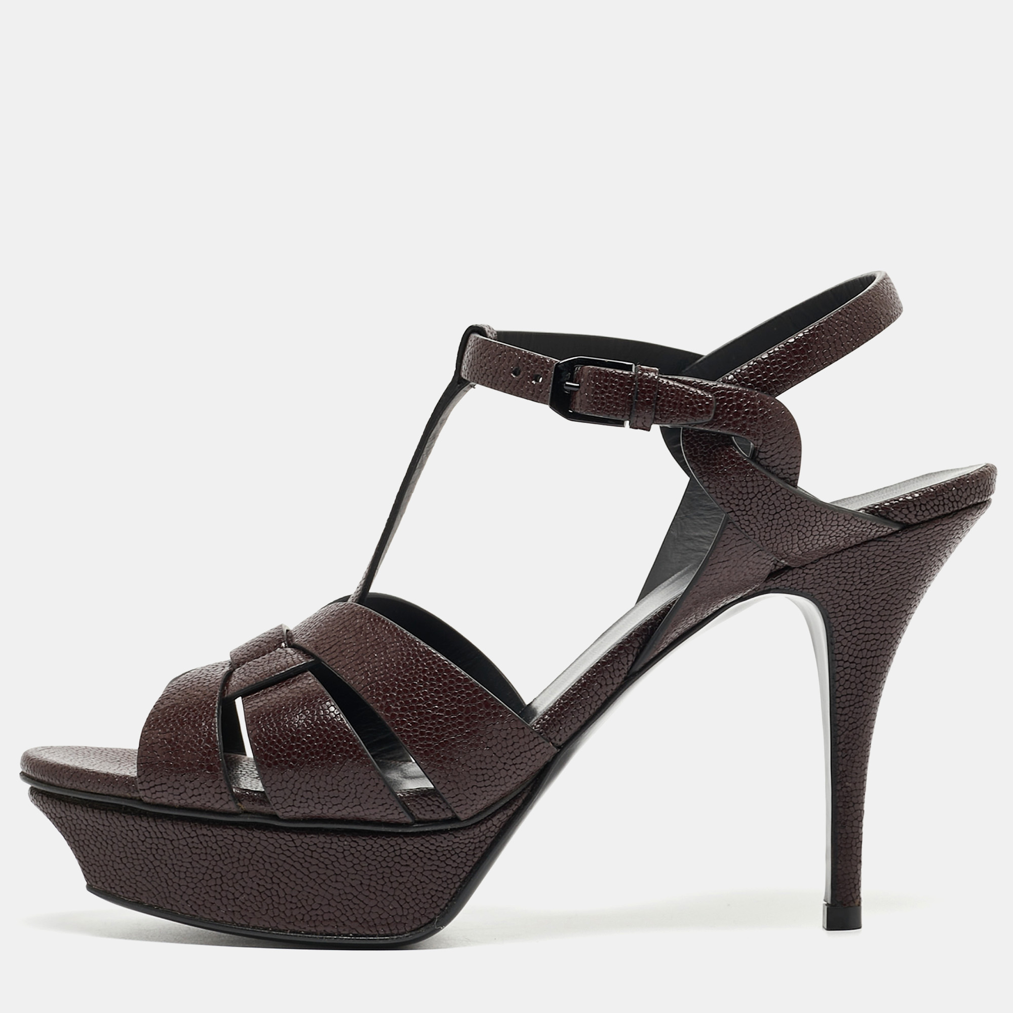 Yves Saint Laurent Burgundy Leather Tribute  Ankle Strap Sandals Size 40