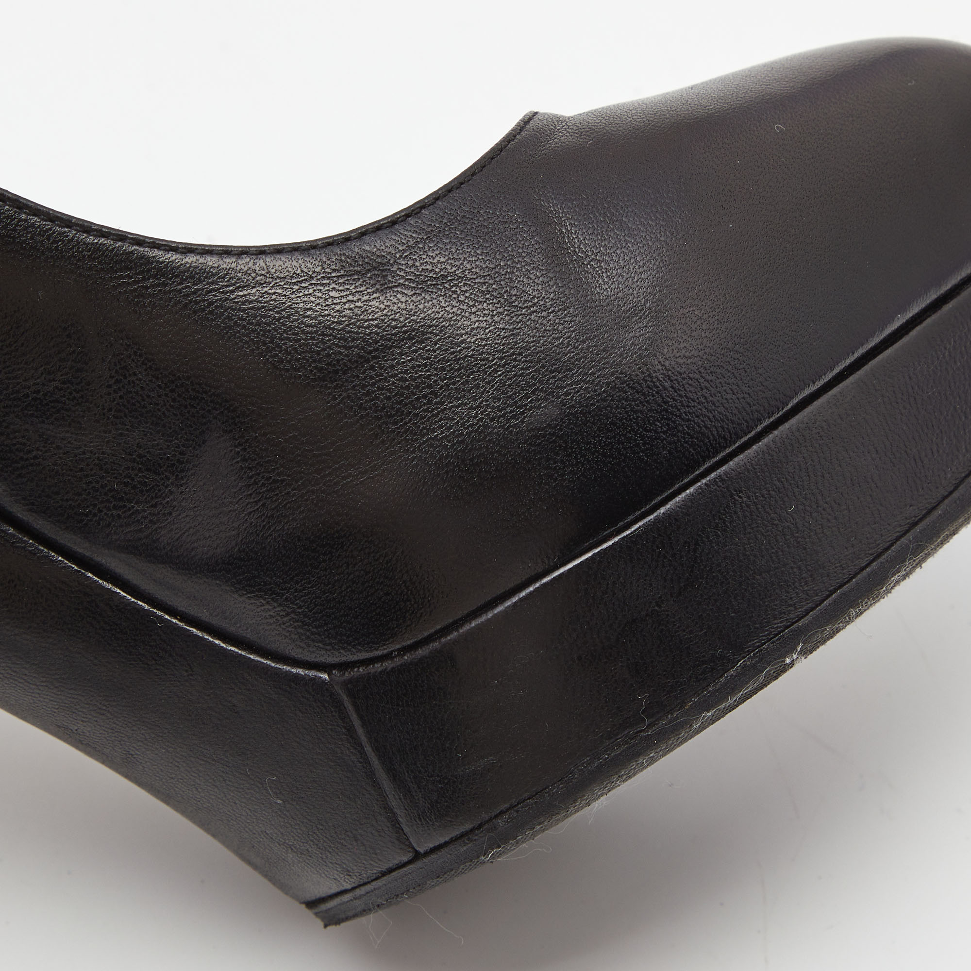 Yves Saint Laurent Black Leather Tribtoo Platform Pointed Toe Pumps Size 36