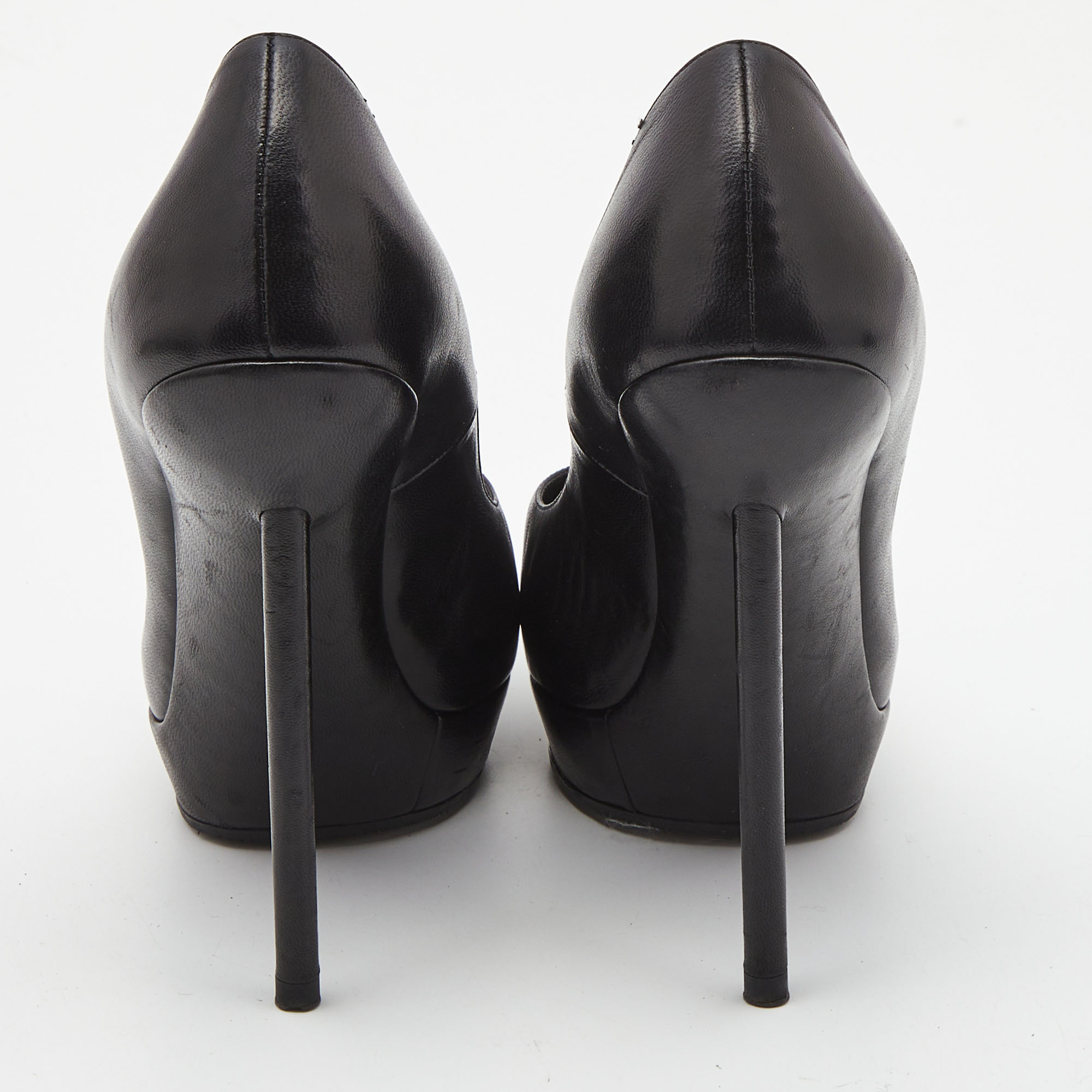 Yves Saint Laurent Black Leather Tribtoo Platform Pointed Toe Pumps Size 36