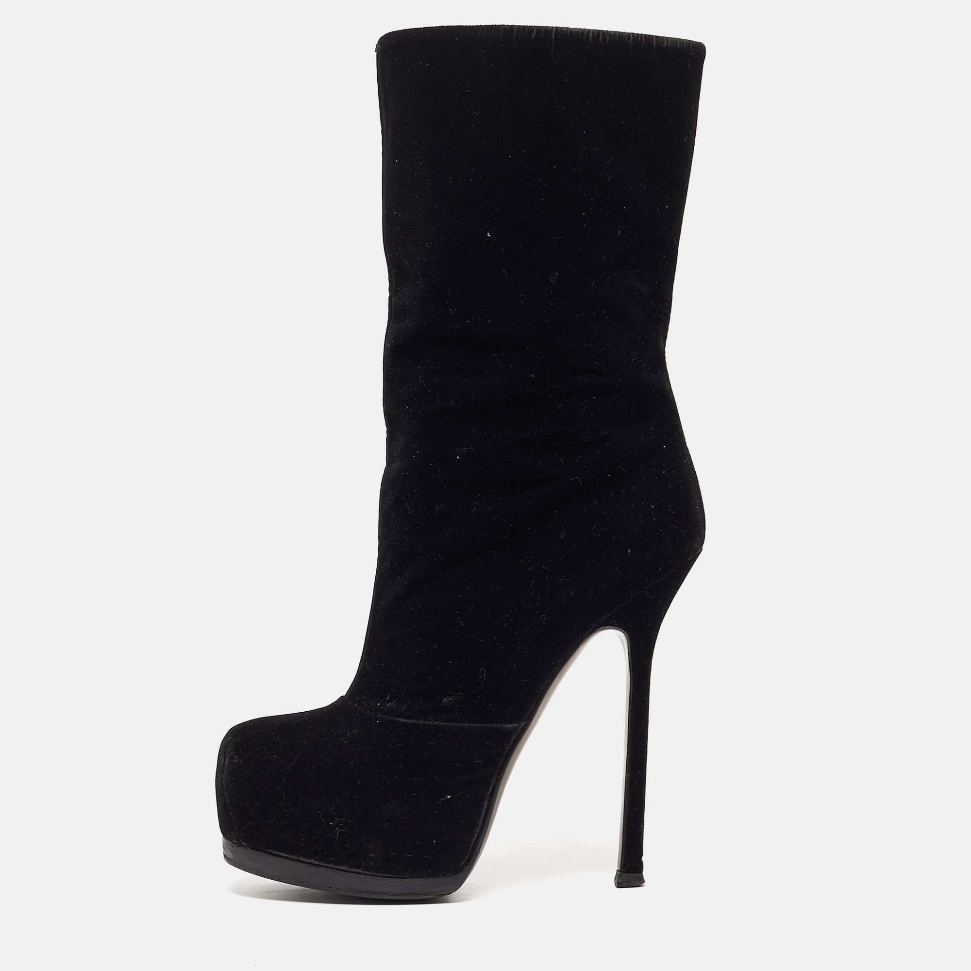 Yves saint laurent black velvet ankle boots size 36