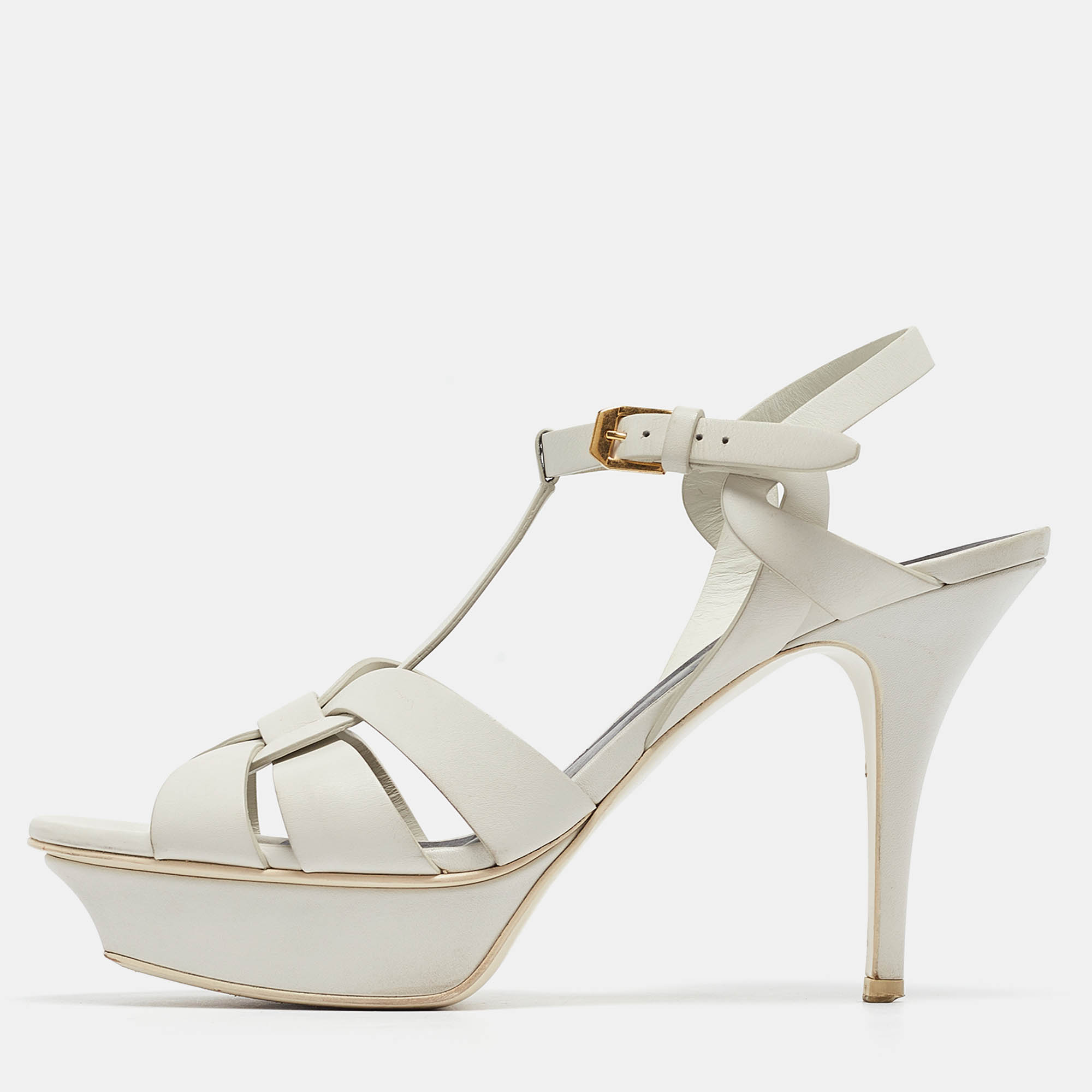 

Yves Saint Laurent White Leather Tribute Sandals Size