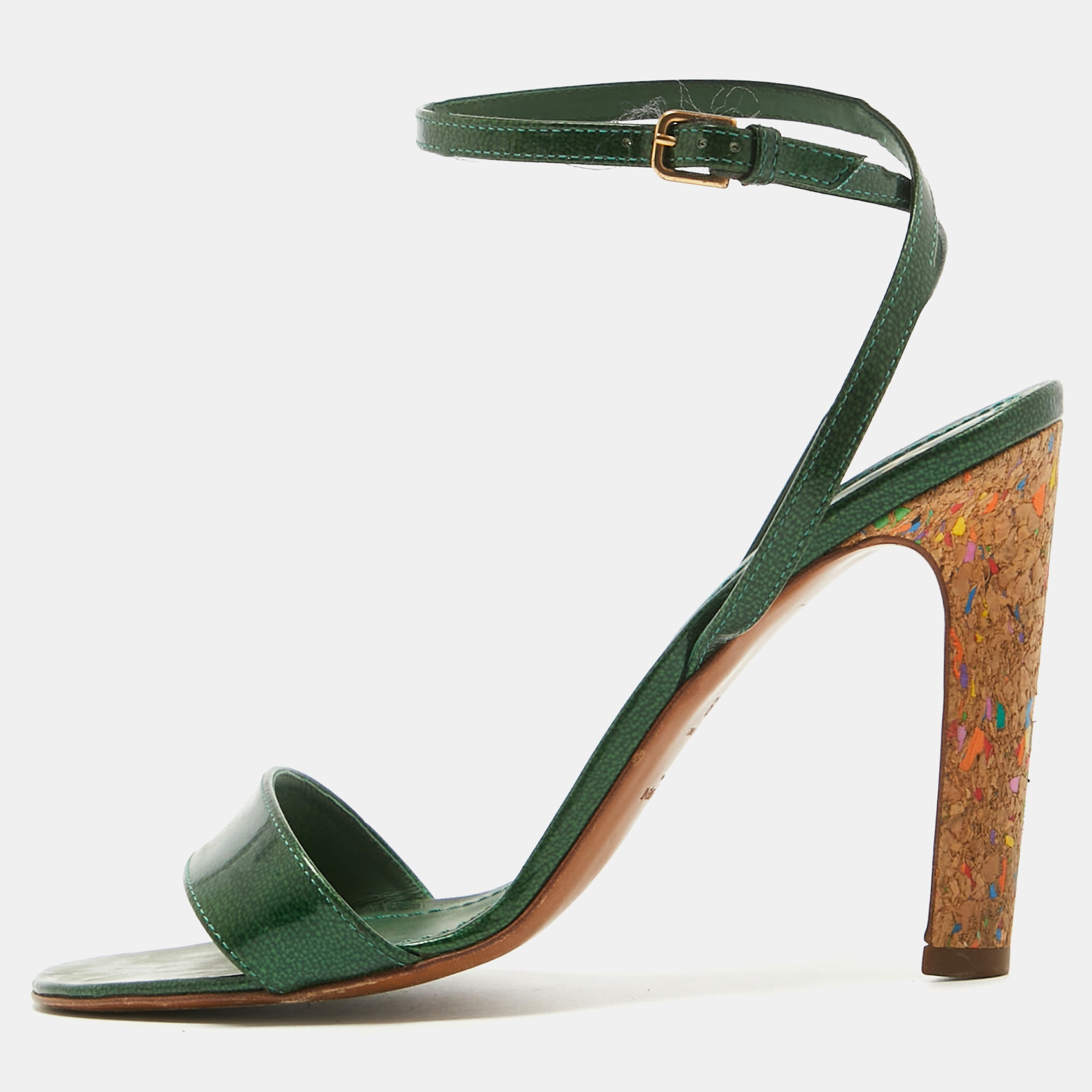 Yves saint laurent green patent leather ankle wrap sandals size 39
