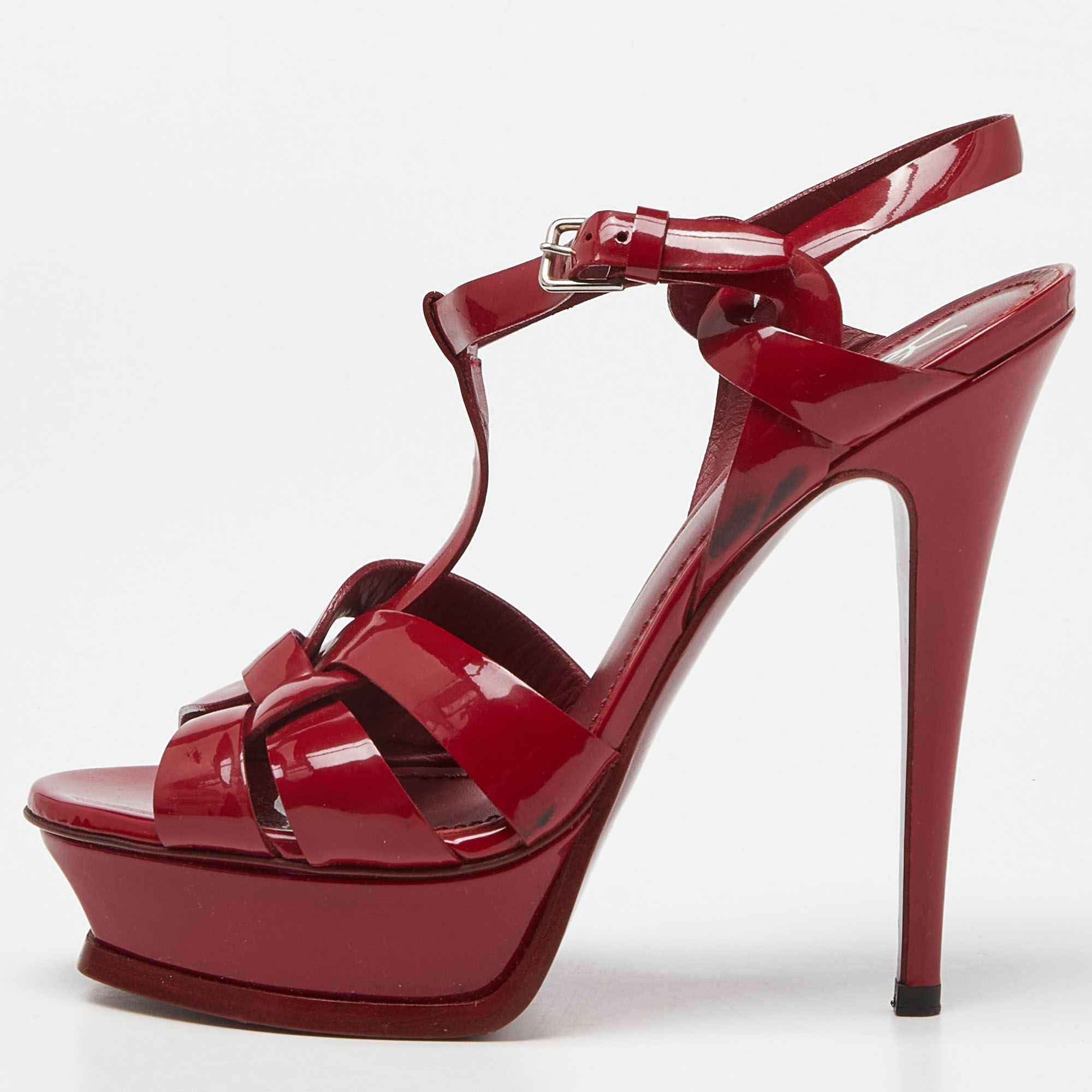 Yves saint laurent red patent leather tribute platform sandals size 37