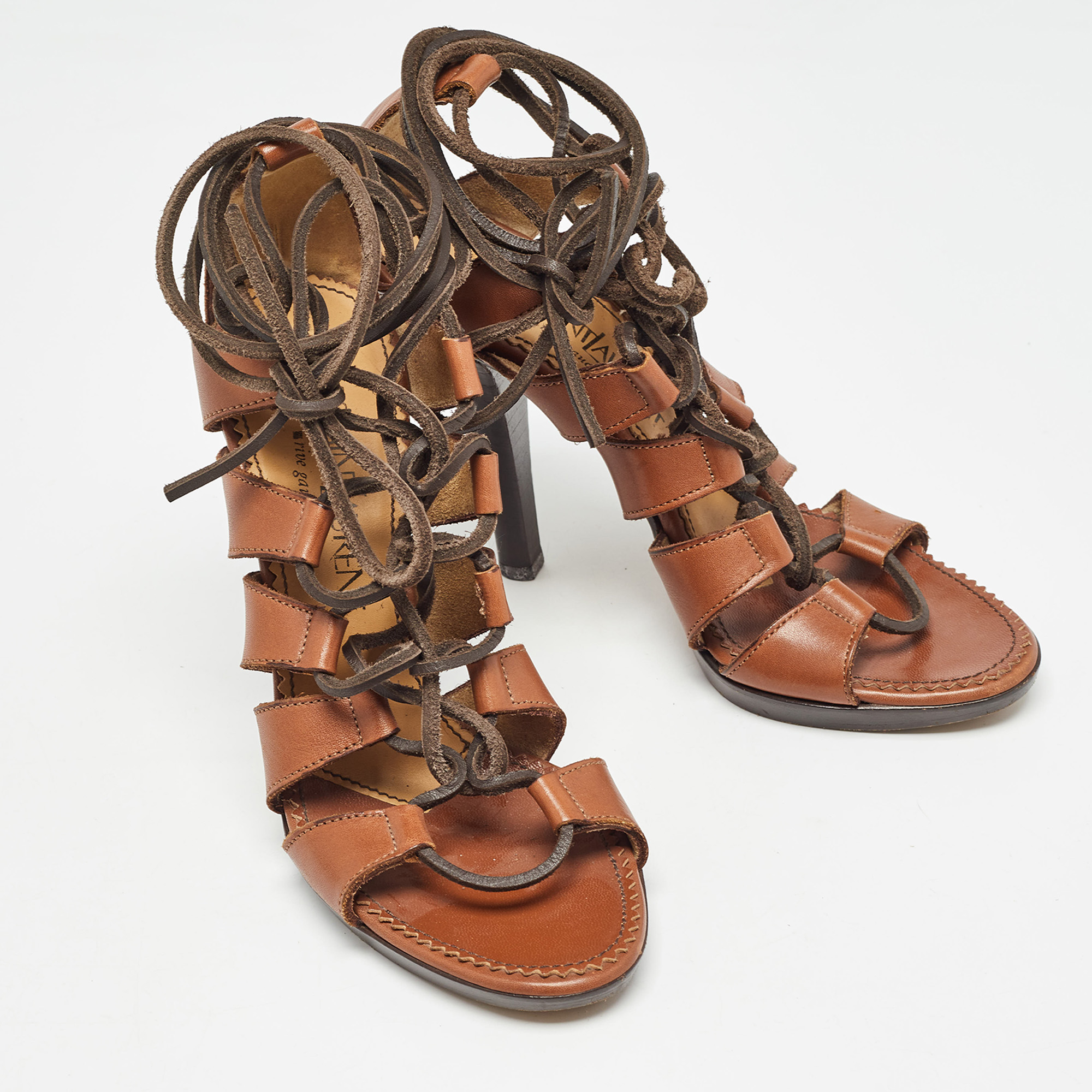 Yves Saint Laurent Brown Leather Gladiator Sandals Size 37.5