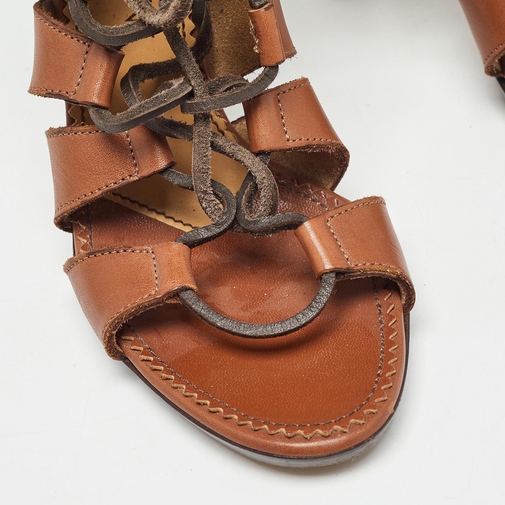 Yves Saint Laurent Brown Leather Gladiator Sandals Size 37.5