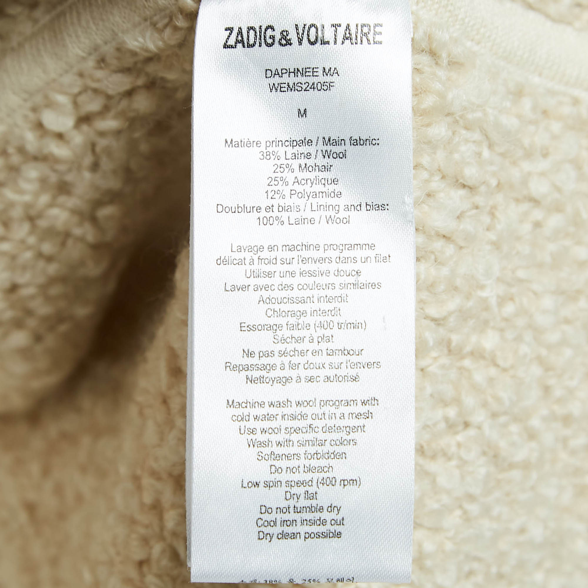 Zadig & Voltaire Cream Boucle Open Front Daphnee Cardigan M