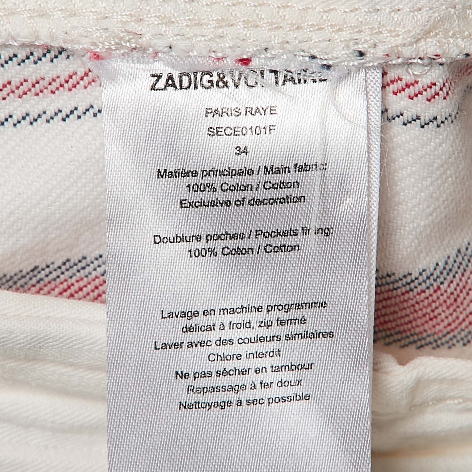 Zadig & Voltaire Cream Striped Cotton Raye Trousers S