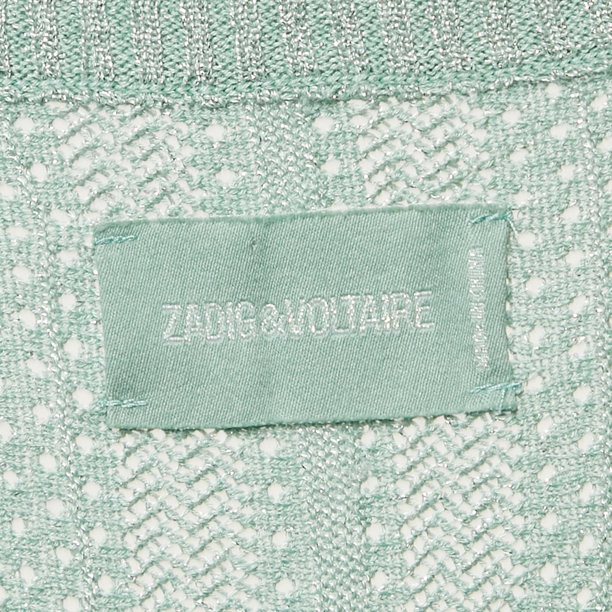 Zadig & Voltaire Green Lurex Knit Flint Pointelle Sheer Sweatshirt L