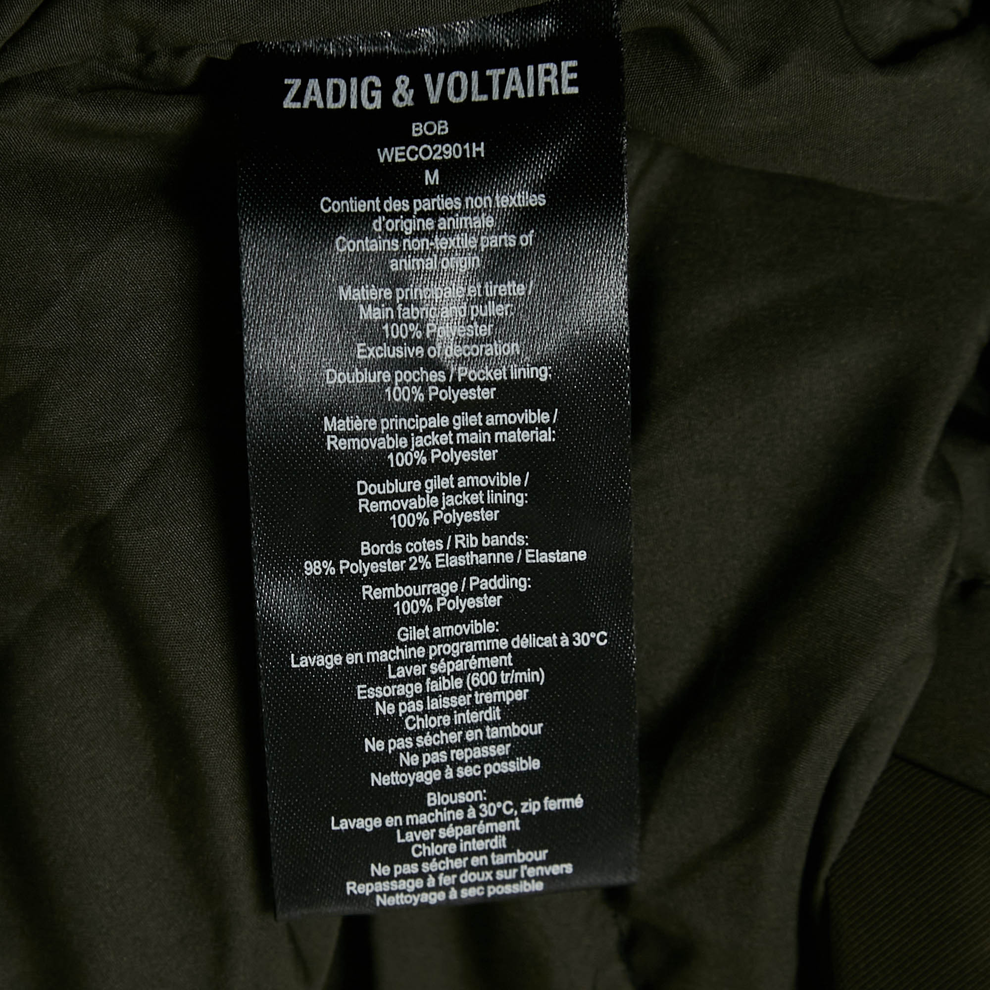 Zadig & Voltaire Green Synthetic Detachable Lining Bob Parka Jacket M