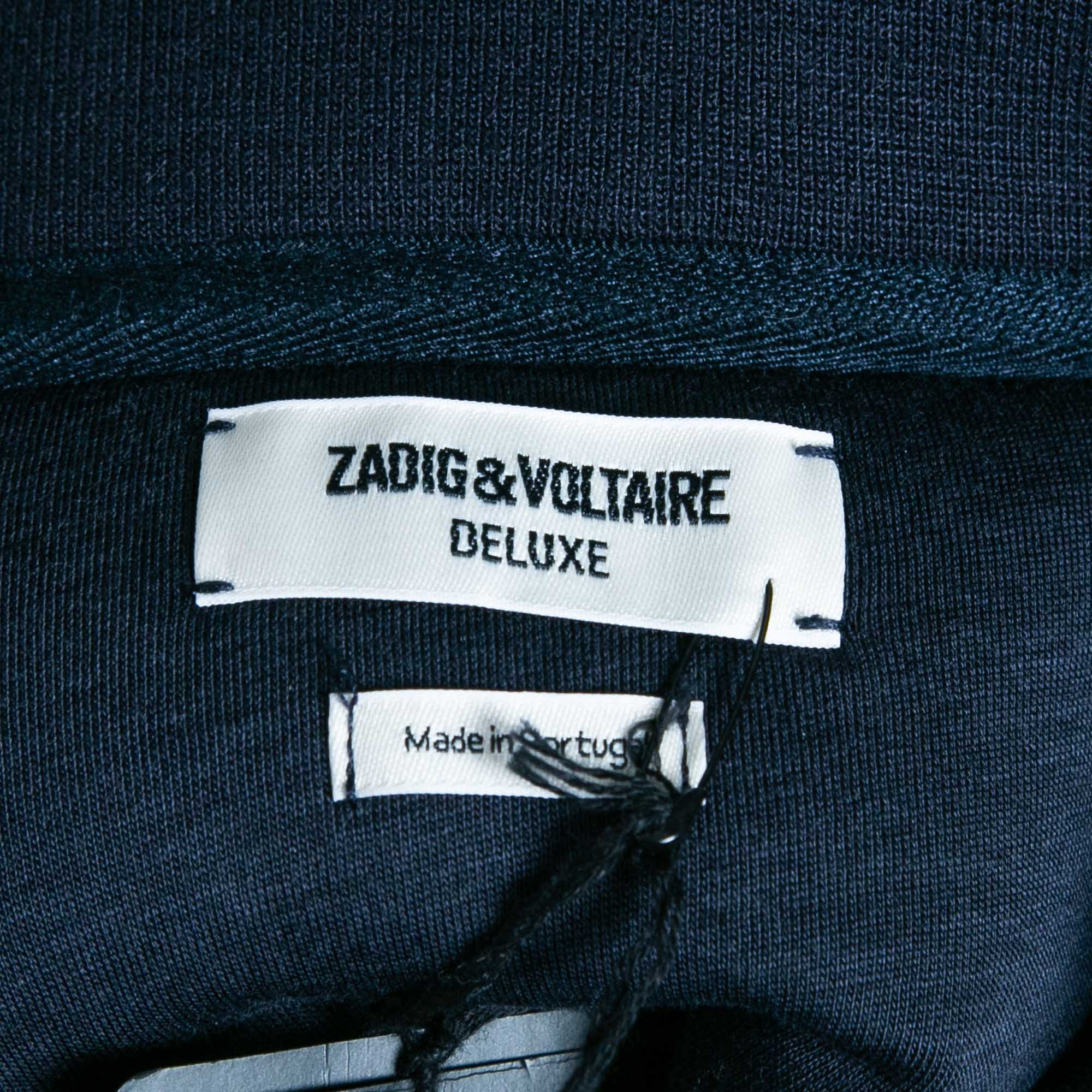 Zadig & Voltaire Navy Blue Striped Neoprene Zip Up Hoodie L