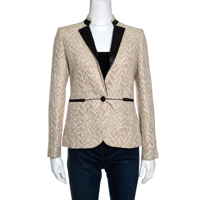 Image of Zadig and Voltaire Beige Lurex Detail Leather Trim Detail Victana Deluxe Blazer S