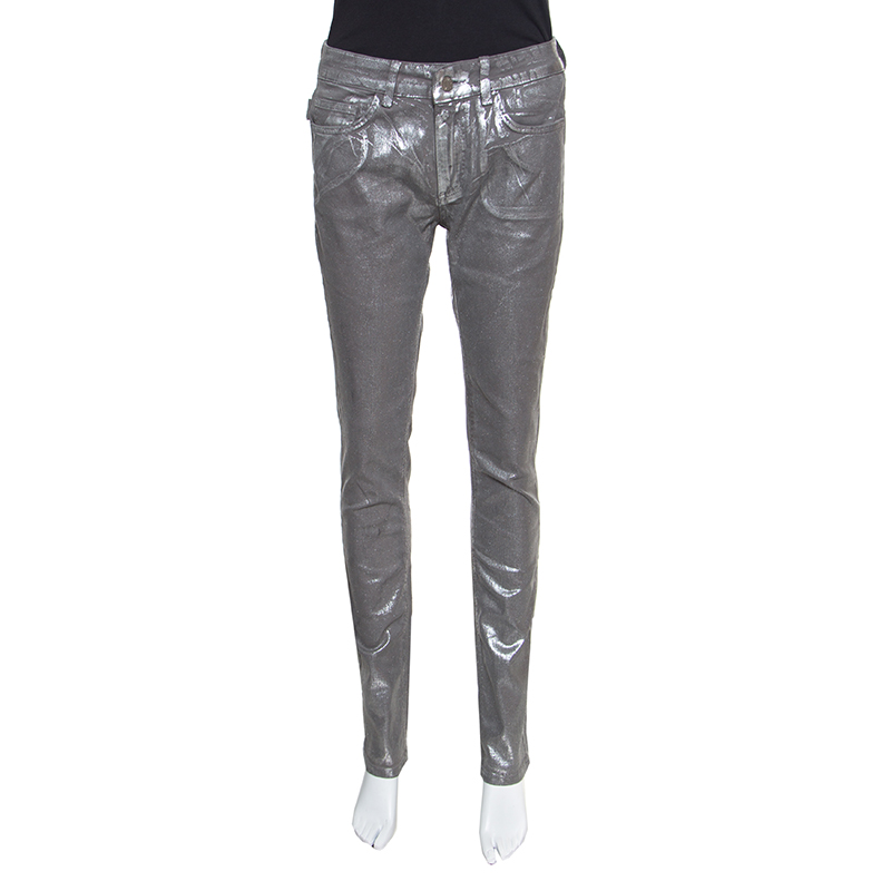 Image of Zadig and Voltaire Silver Foil Printed Denim Eva Argent Deluxe Jeans M