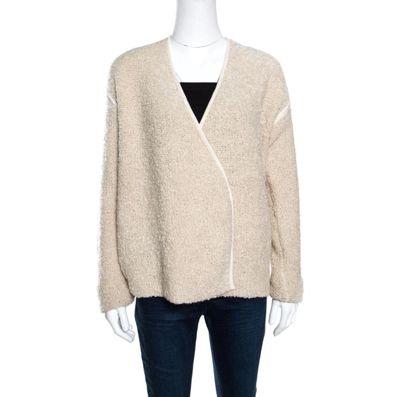 Image of Zadig and Voltaire Cream Textured Wool Open Front Daphnee Cardigan L