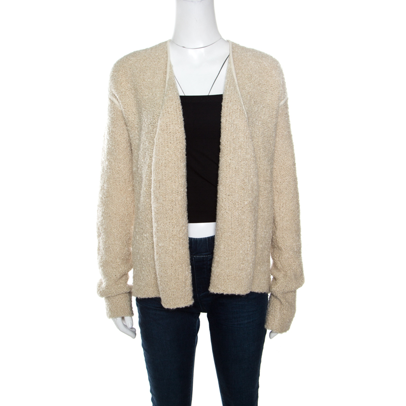 Image of Zadig and Voltaire Cream Textured Wool Open Front Daphnee Cardigan M