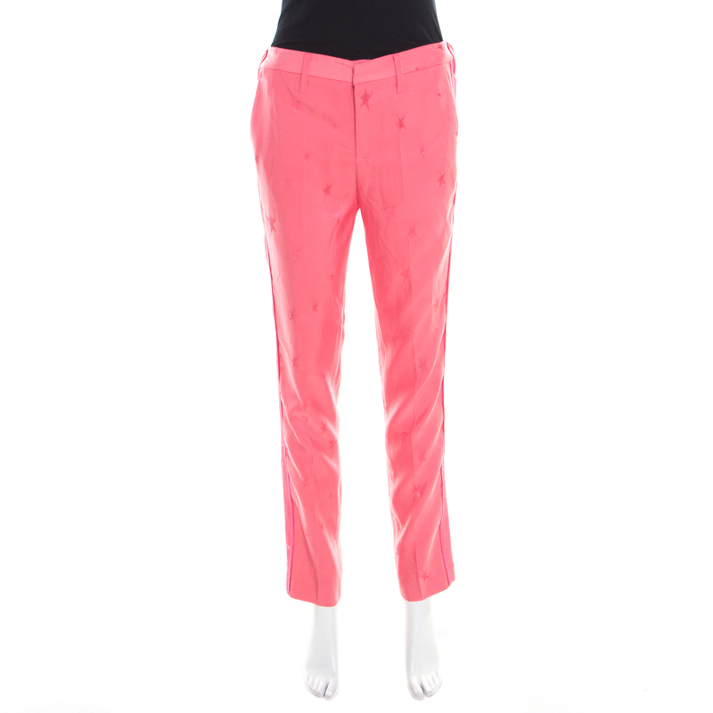 Image of Zadig and Voltaire Deluxe Rose Pink Pomelo Star Jacquard Straight Trousers S