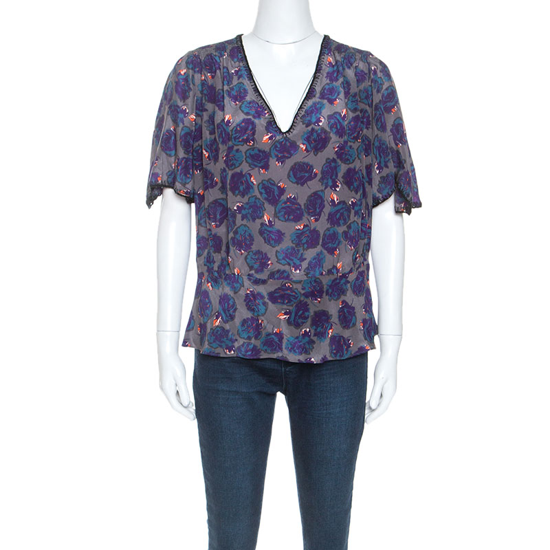Image of Zadig and Voltaire Multicolor Printed Silk Toy Rose Top M