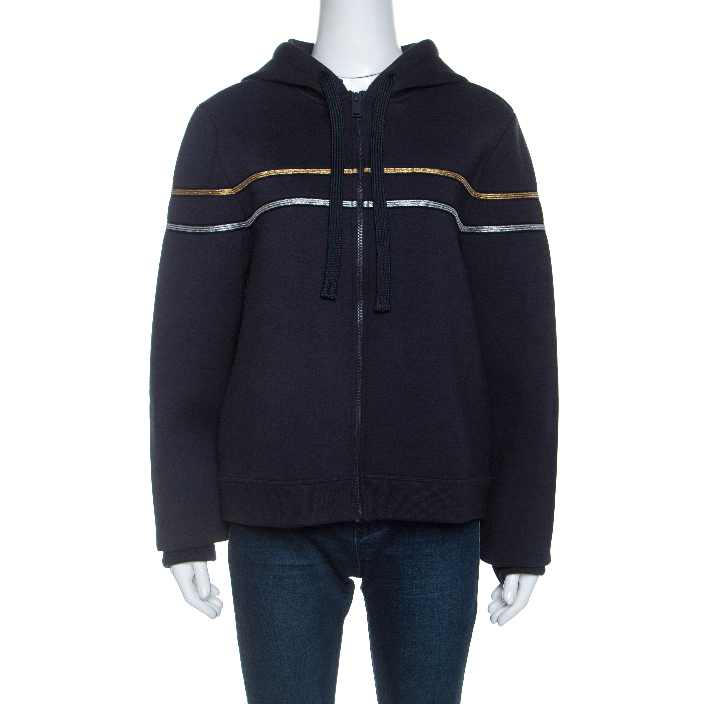 Image of Zadig and Voltaire Navy Blue Jersey Comfy Neo Deluxe Hooded Jacket L