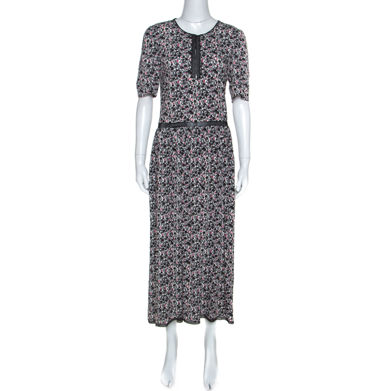 Image of Zadig and Voltaire Black Rivale Print Lace Trim Midi Dress M
