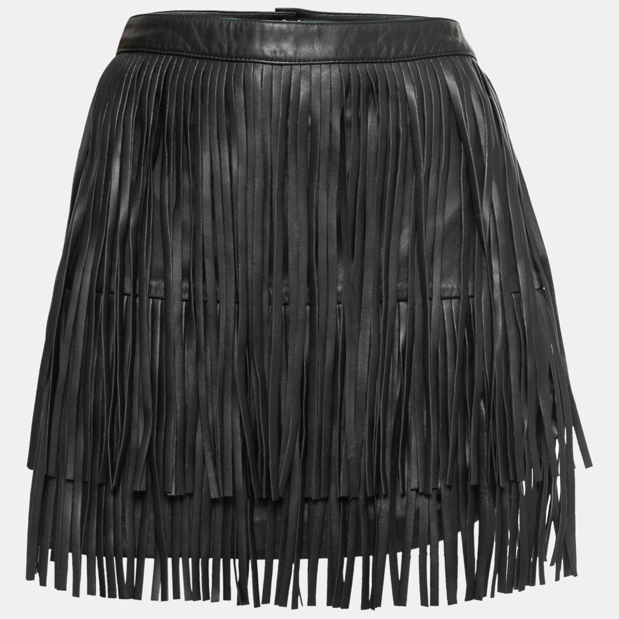 Zadig & voltaire zadig and voltaire black fringed leather mini skirt m