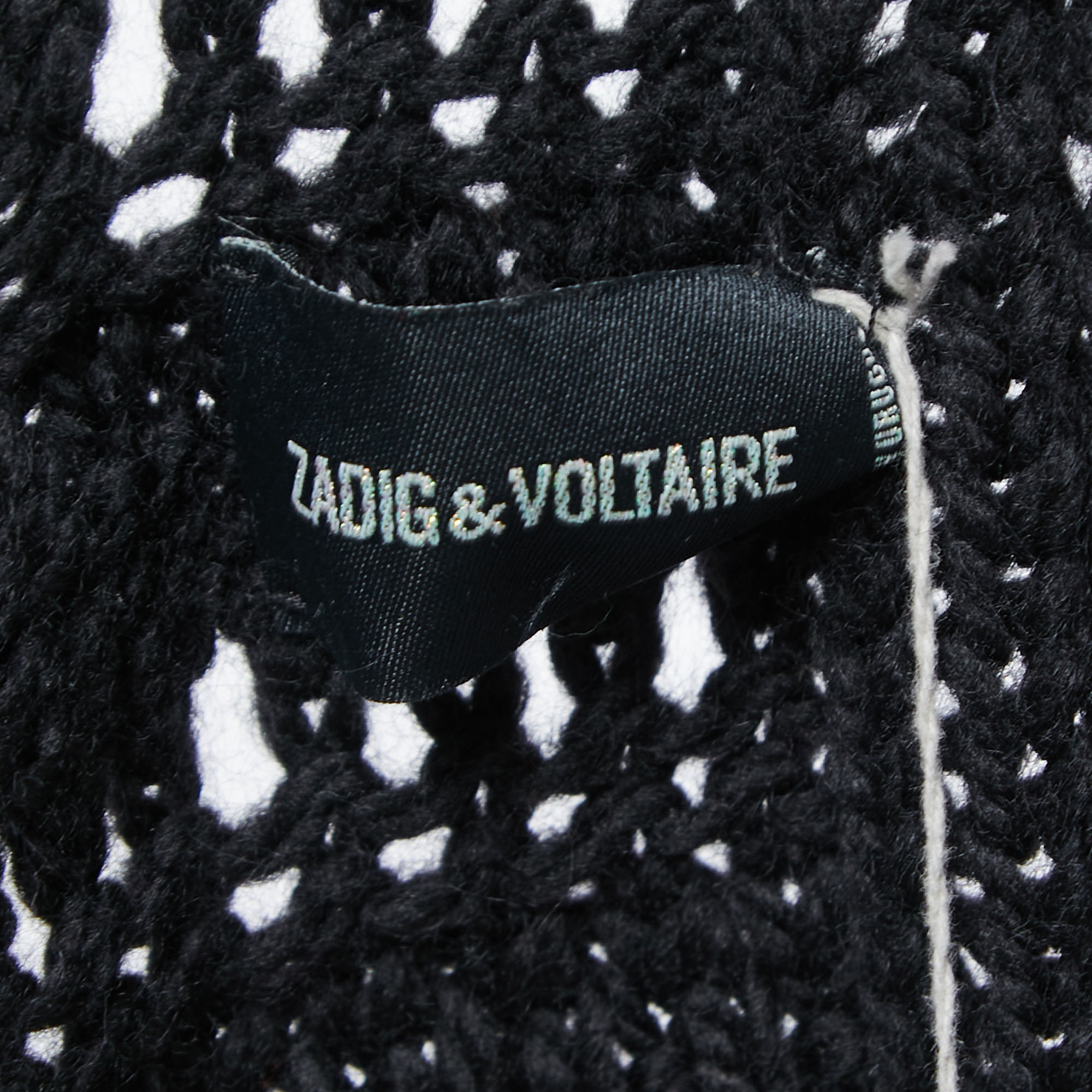 Zadig & Voltaire Black Wool Cable Knit Fringed Open Cardigan L