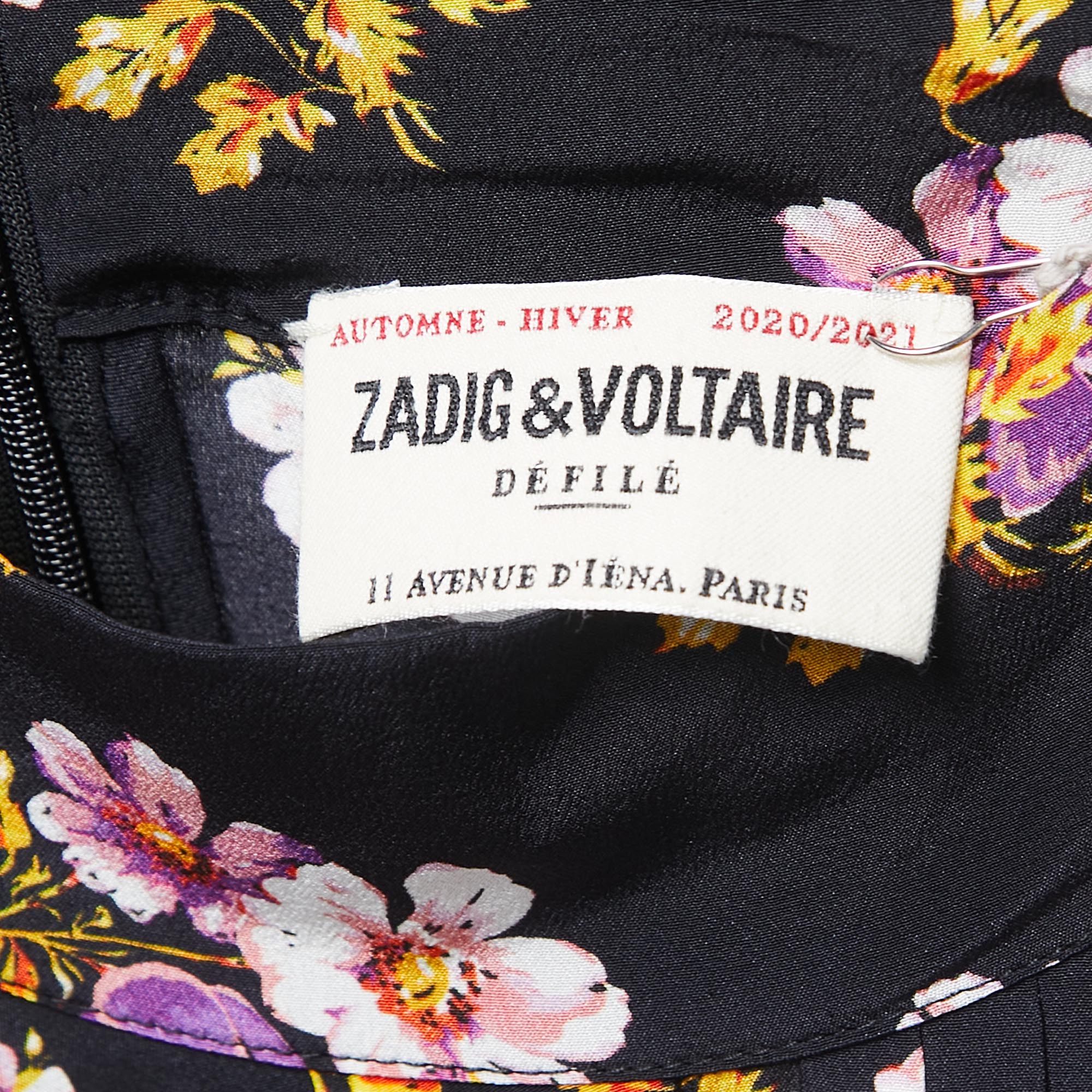 Zadig & Voltaire Black Floral Printed Silk Pleated Mini Dress L