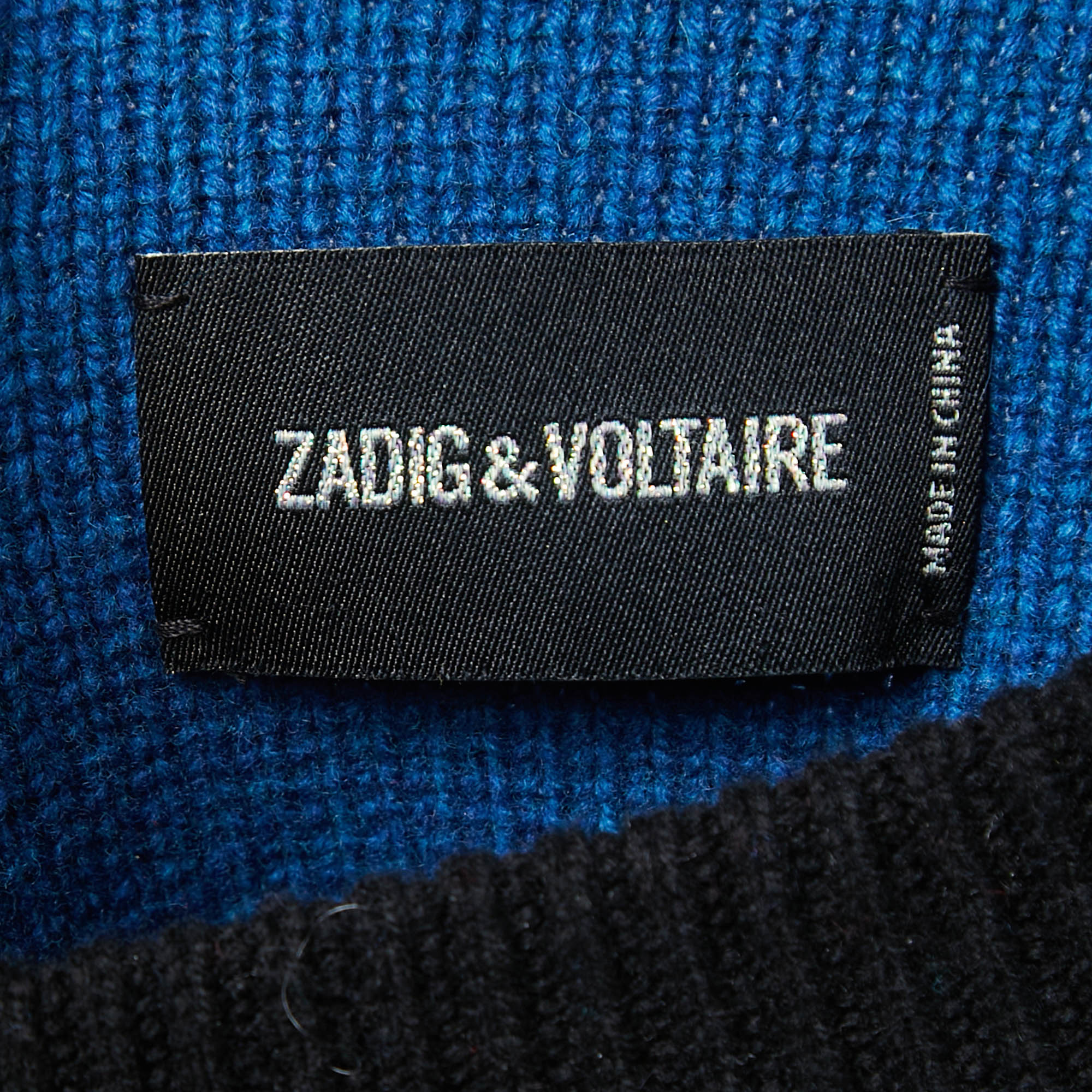 Zadig And Voltaire Blue Contrast Wool Muse Sweater L