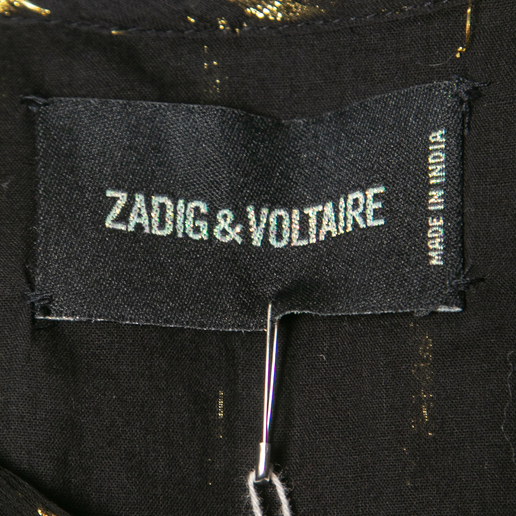 Zadig And Voltaire Black/Gold Chiffon Shiny Ruffled Dress M