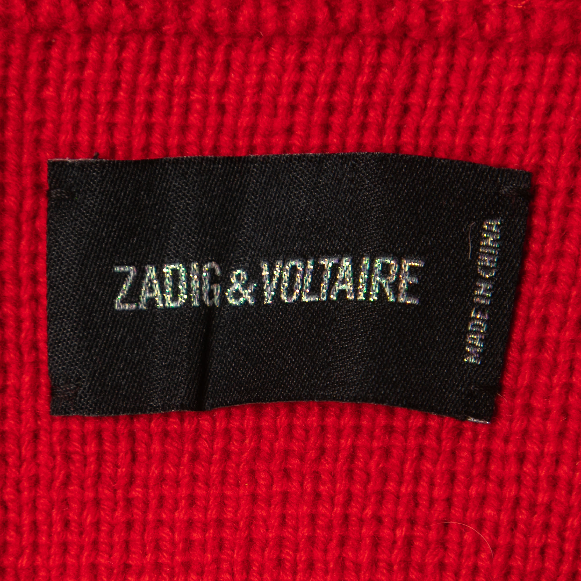 Zadig & Voltaire Red Patterned Wool Knit Crew Neck Sweater M