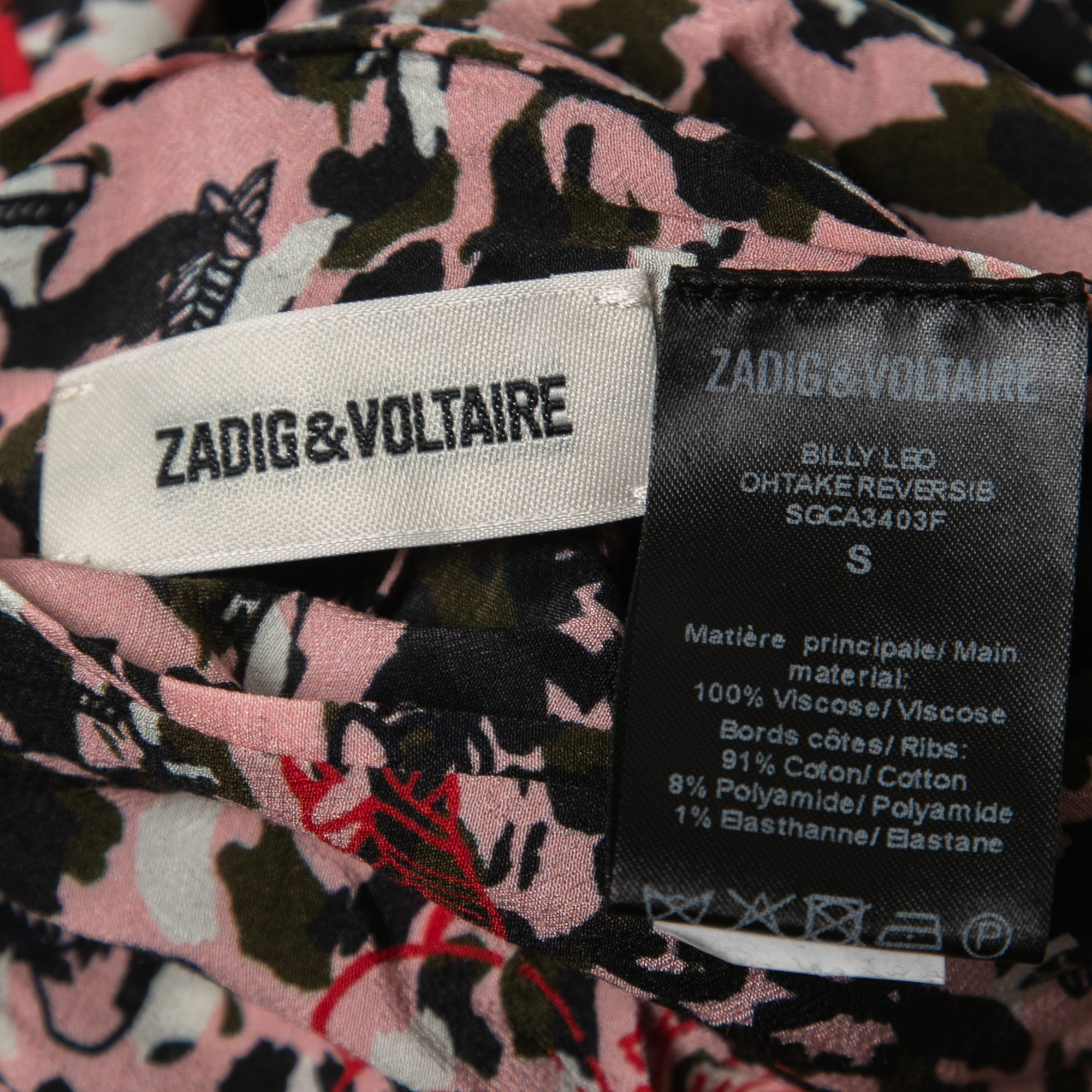 Zadig And Voltaire Black/Pink Printed Crepe Reversible Bomber Jacket S