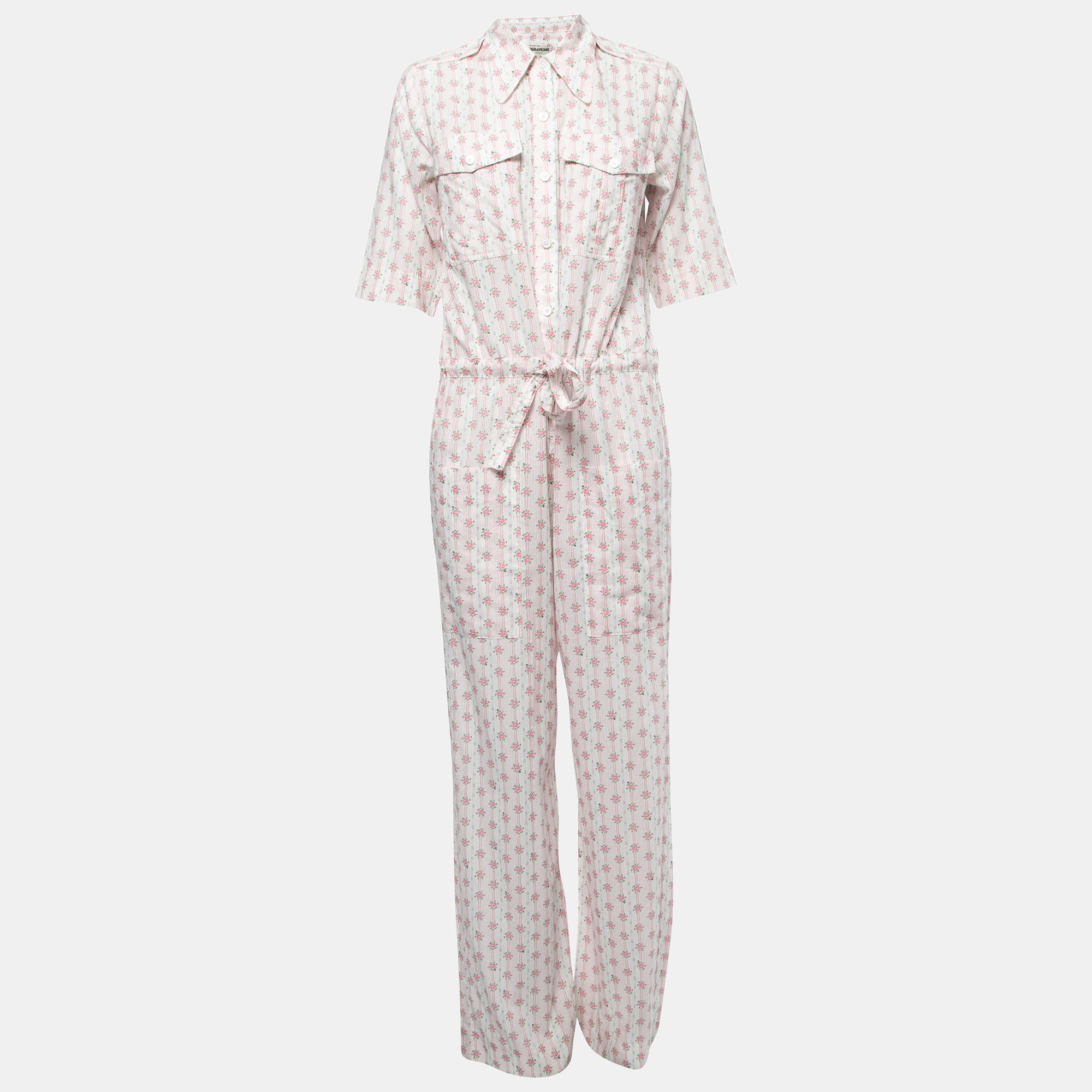 Zadig & Voltaire White Floral Printed Cotton Catsy Jumpsuit M