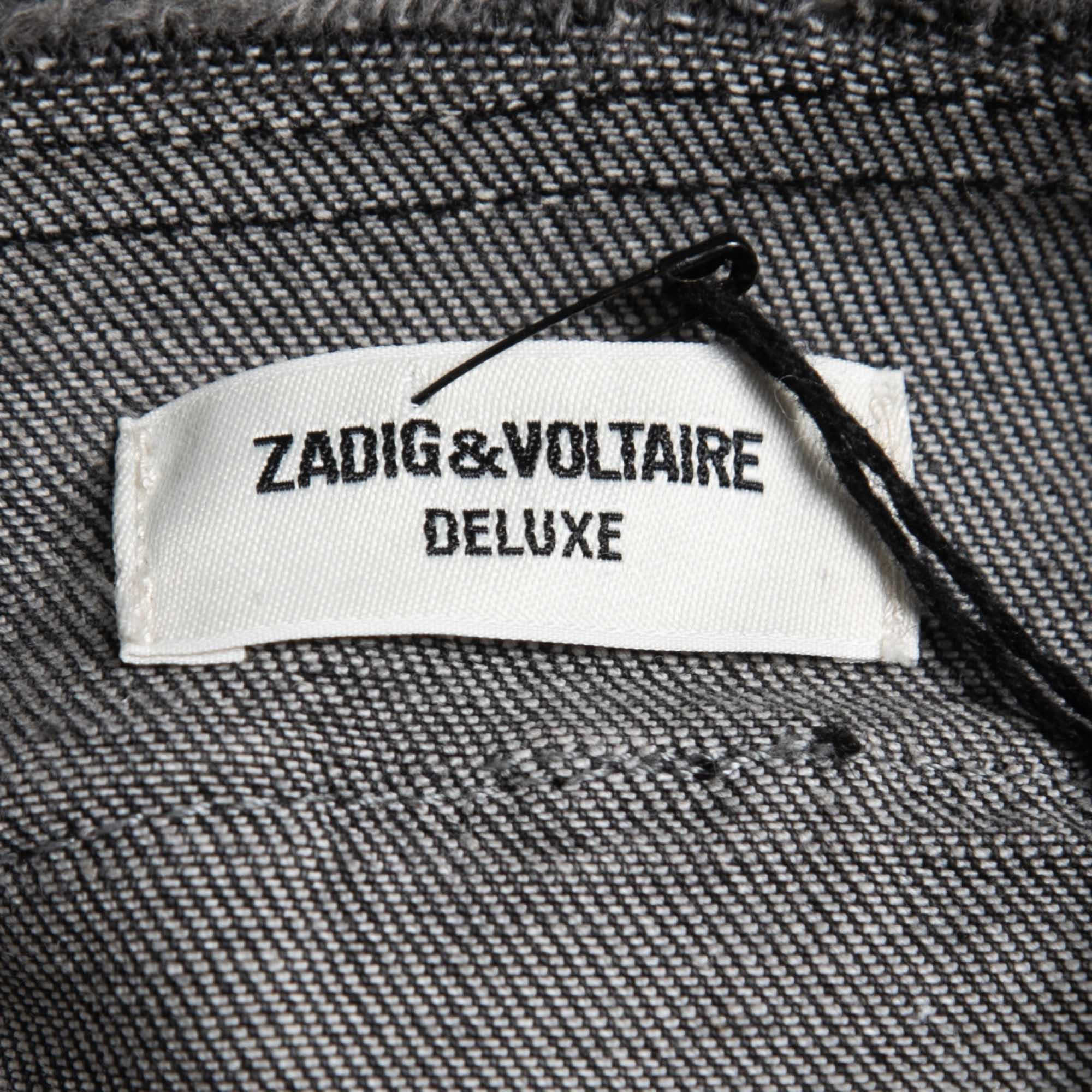 Zadig & Voltaire Grey Distressed Denim Frayed Jacket XS