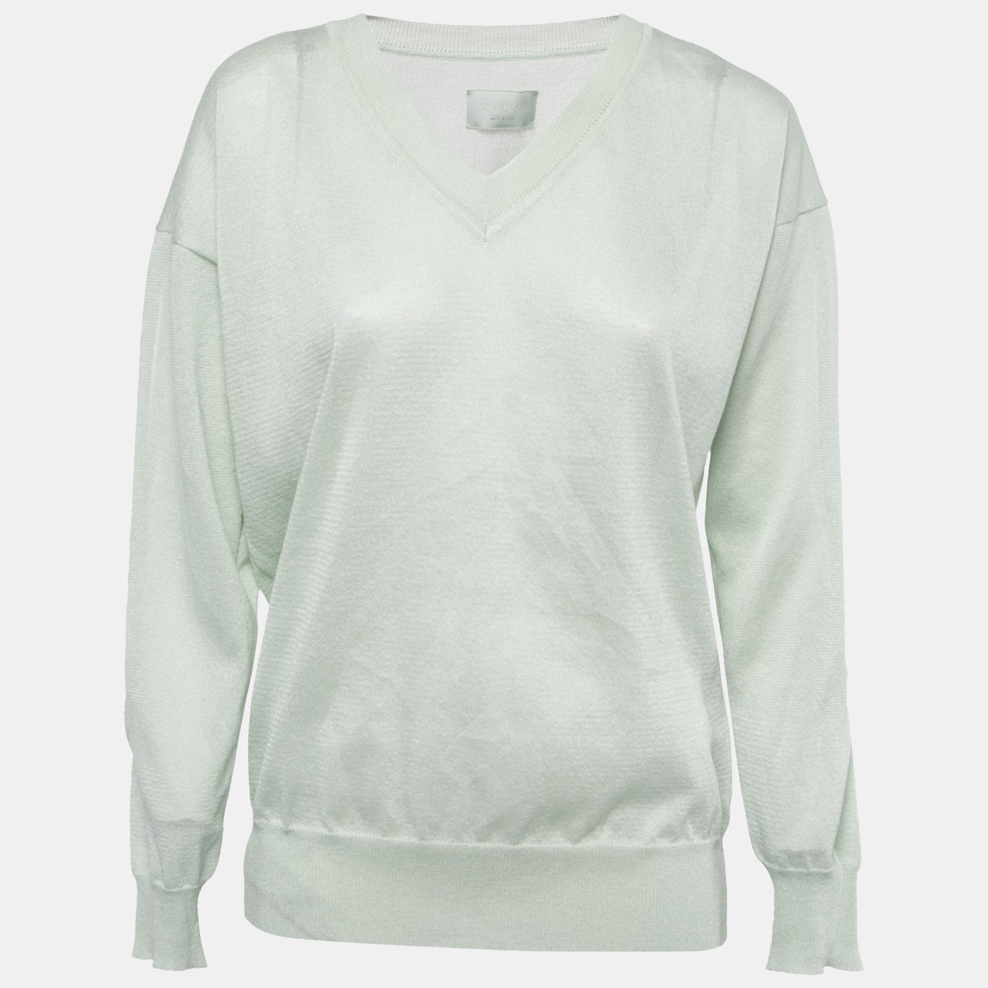 Zadig & Voltaire Light Green Knit V-Neck Sweater Top S