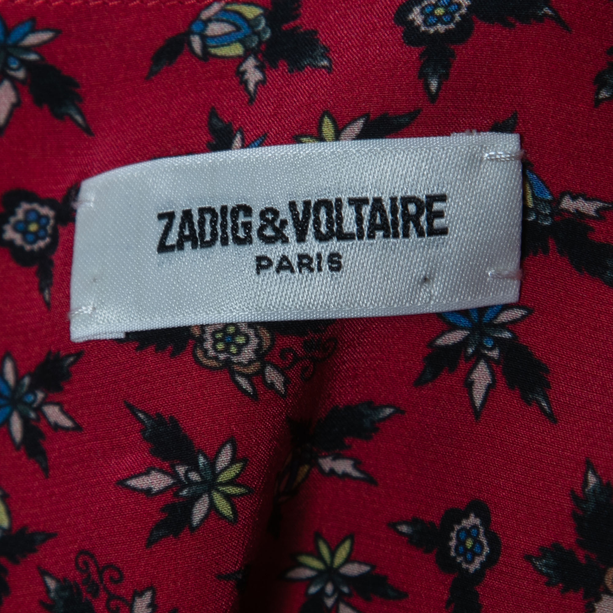 Zadig And Voltaire Red Floral Printed Crepe Tie Front Midi Dress L