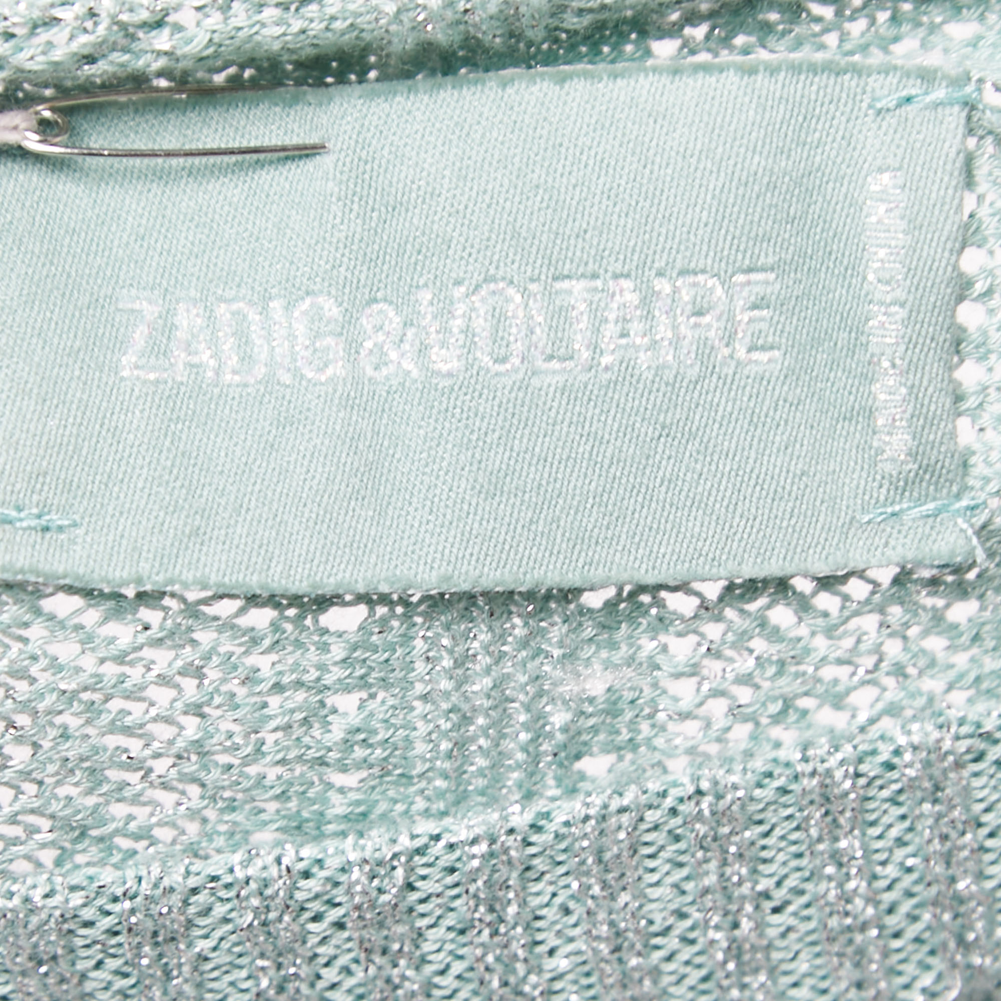 Zadig & Voltaire Aqua Green Pointelle Knit Top L
